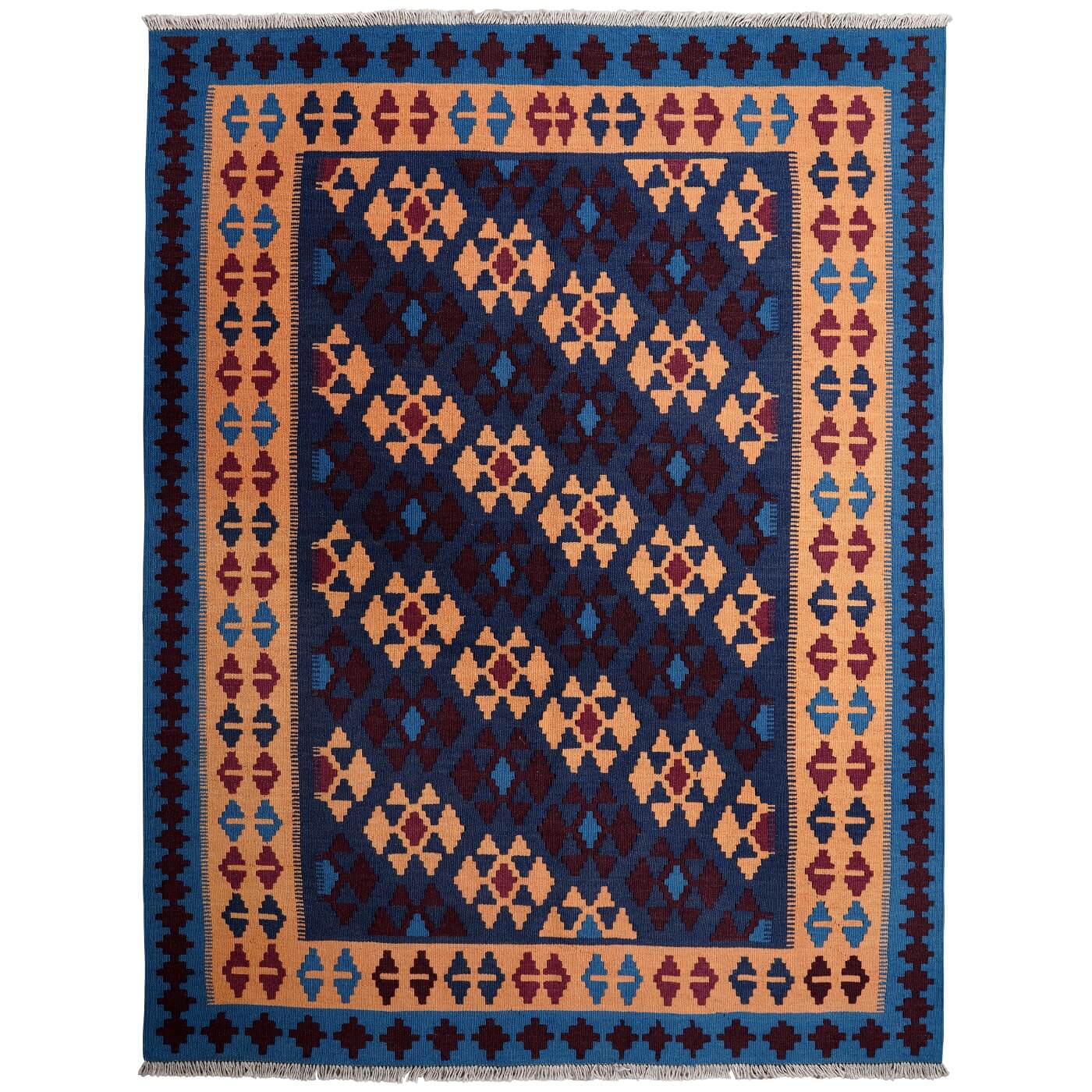 Covor din lână tradițional Kilim Gashghai nuante de albastru