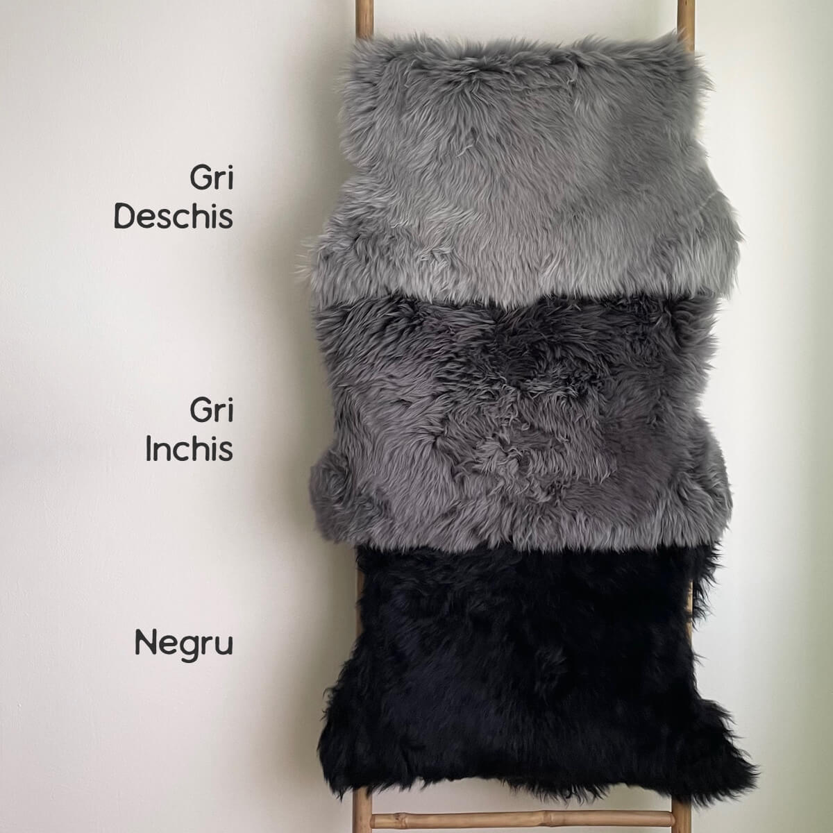 covor din blana de oaie naturala calitate premium, dens si pufos, nuante de gri si negru