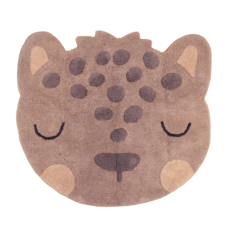 covor camera copii si bebelusi, Little Soren, covor bumbac plusat si lavabil. model cap leopard simpatic