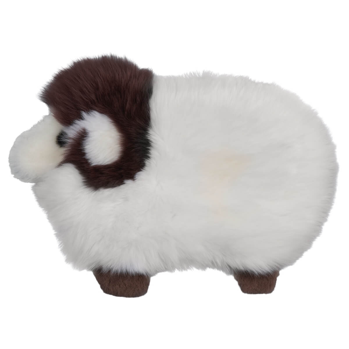 Covor moale pentru copii si bebelusi din blana naturala de oaie, model oita, culori alb maro si negru, tratat special pentru a fi sigur pentru cei mici