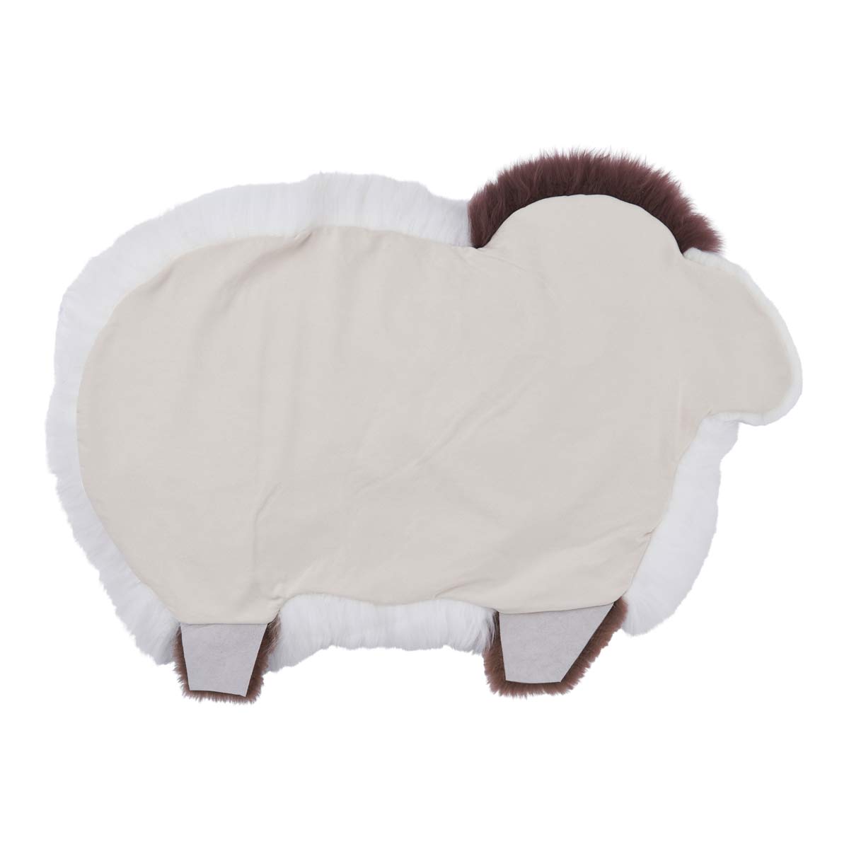 Covor moale pentru copii si bebelusi din blana naturala de oaie, model oita, culori alb maro si negru, spate