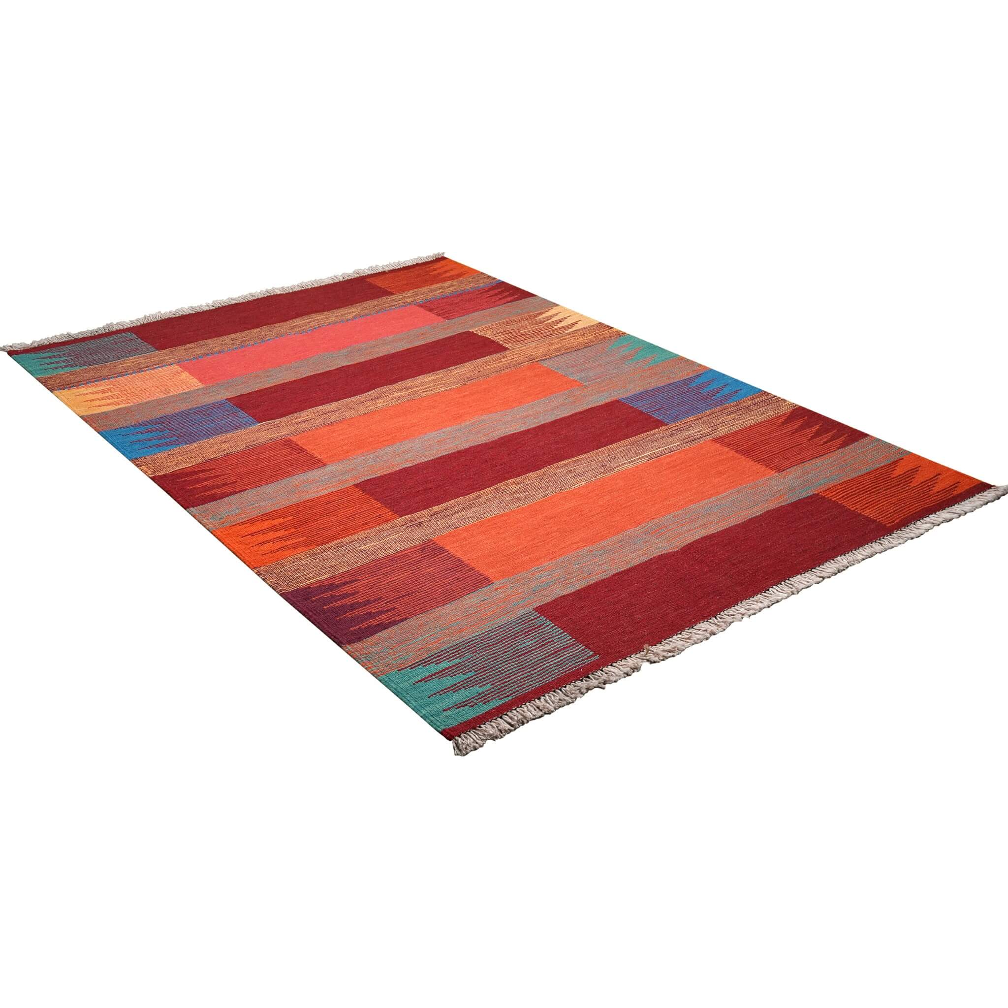 Covor din lână multicolor cu tesatura plata si design modern Kilim Gashghai (187cm x 129cm)