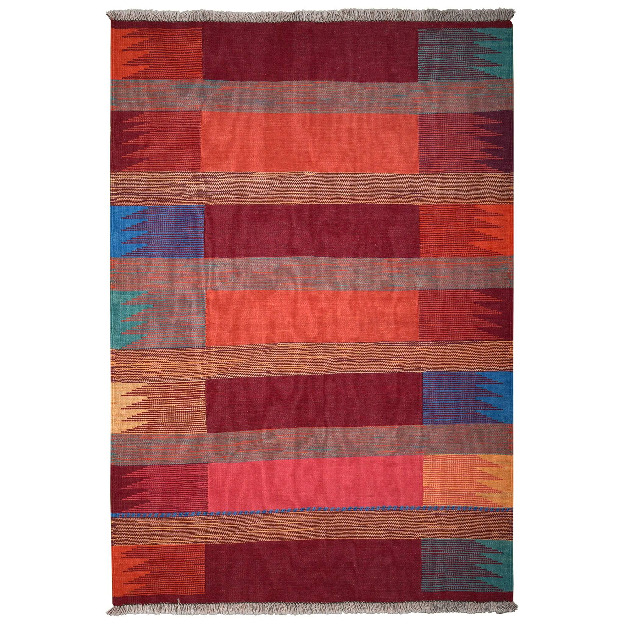 Covor din lână țesut manual multicolor cu design modern Kilim Gashghai (187cm x 129cm)