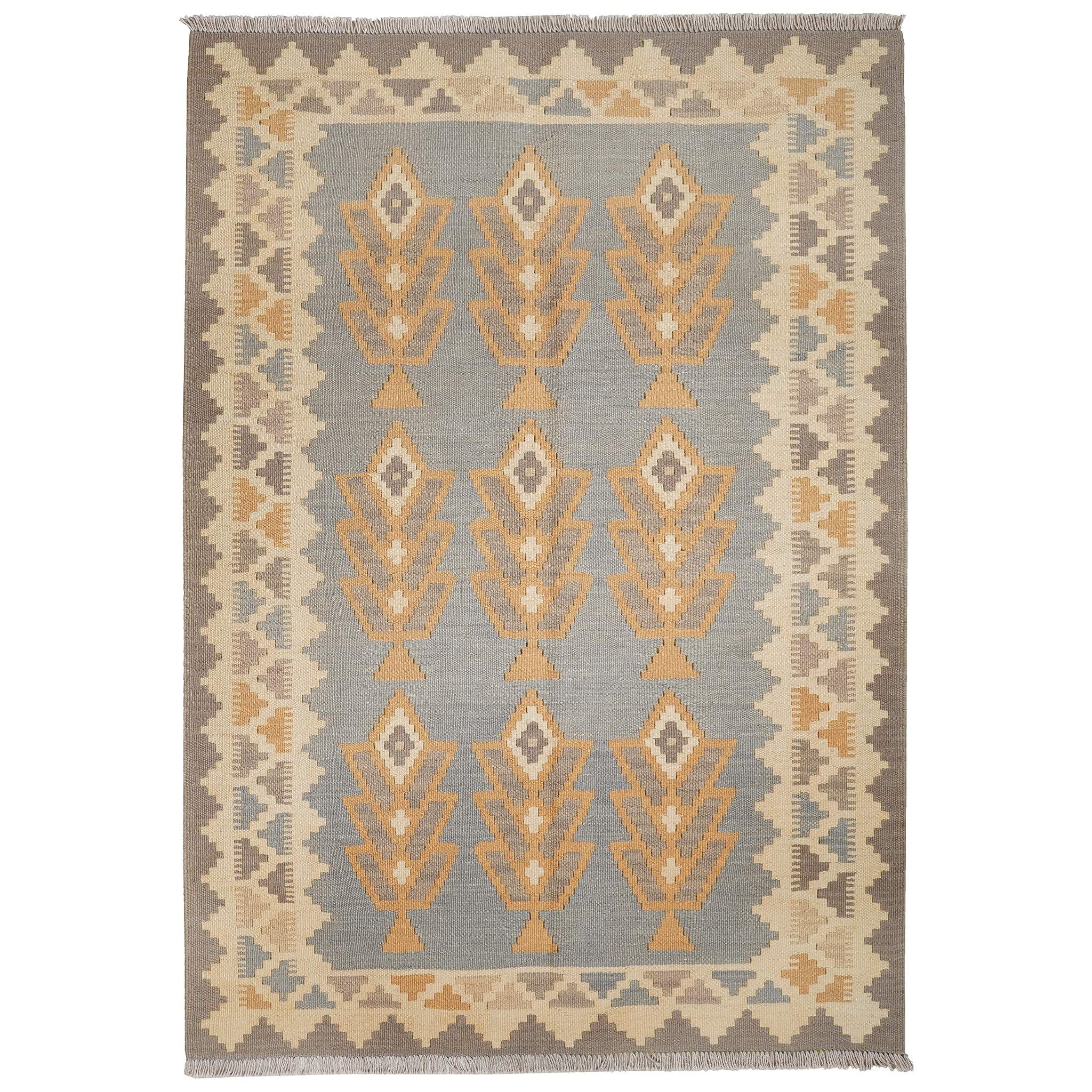 Covor din lână țesut manual in motive specifice triburilor persane bejuri si gri Kilim Gashghai (178cm x 122cm)