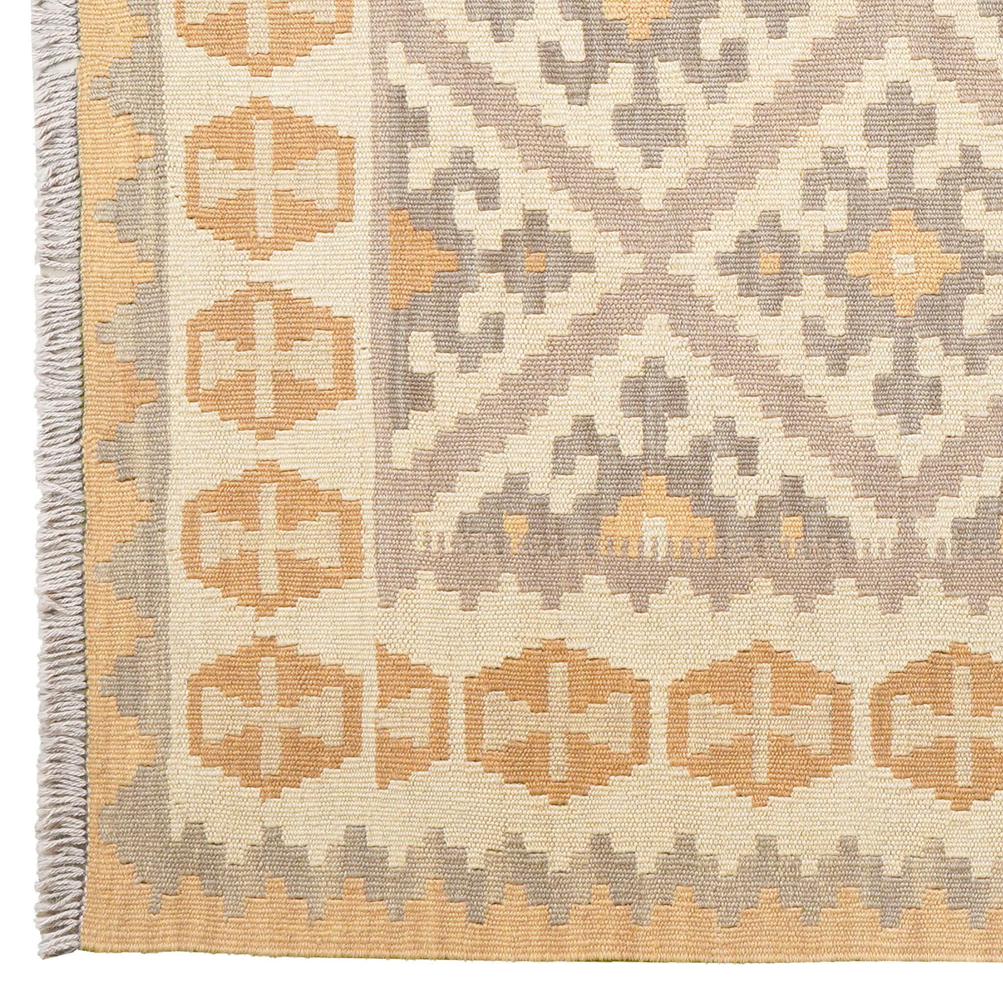 Covor din lână țesut manual cu motive traditionale in nuante de bej si gri Kilim Gashghai (182cm x 129cm)