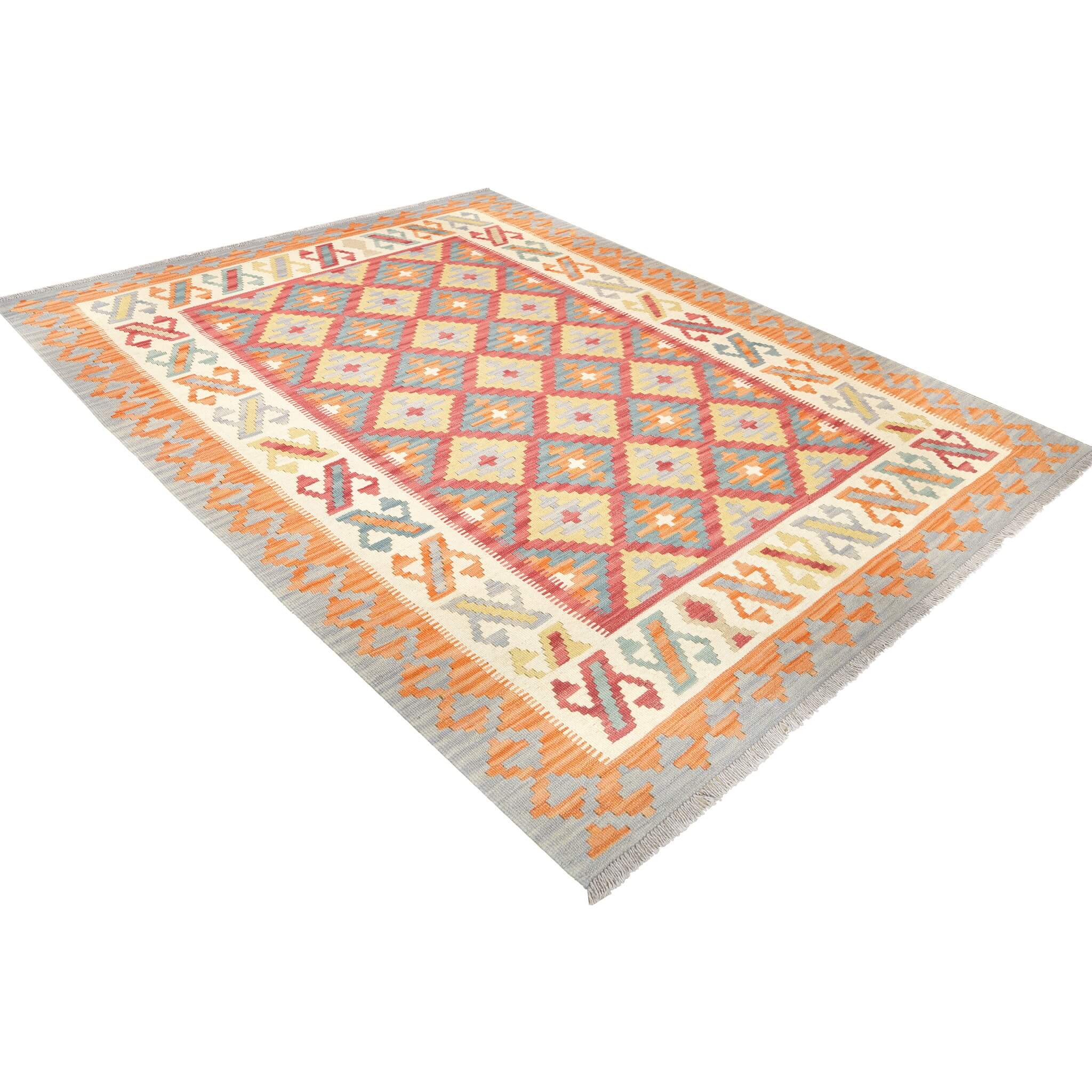 Covor din lână țesut manual multicolor cu motive geometrice Kilim Gashghai (242cm x 171cm) de dimensiuni medii