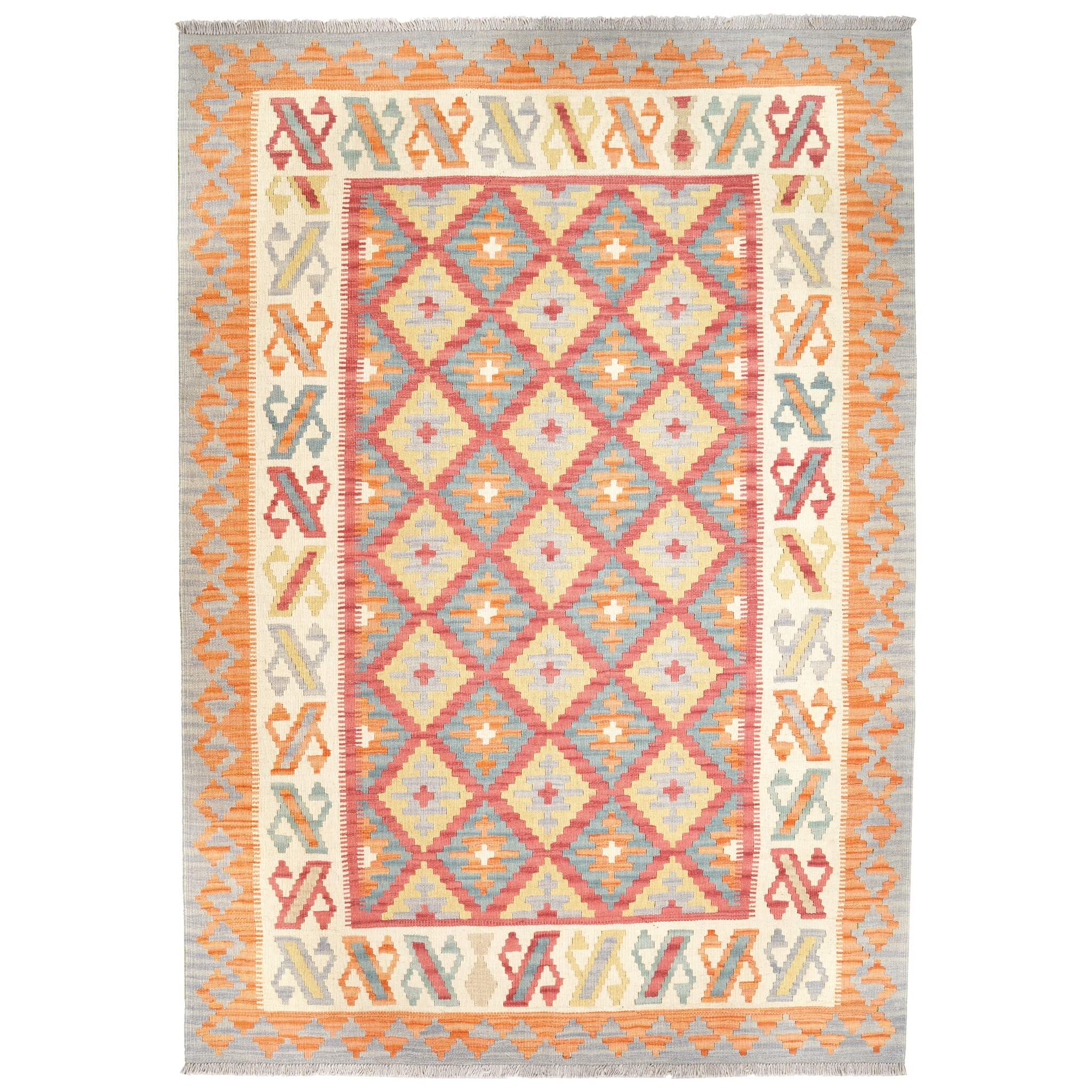 Covor din lână țesut manual multicolor cu motive geometrice Kilim Gashghai (242cm x 171cm)