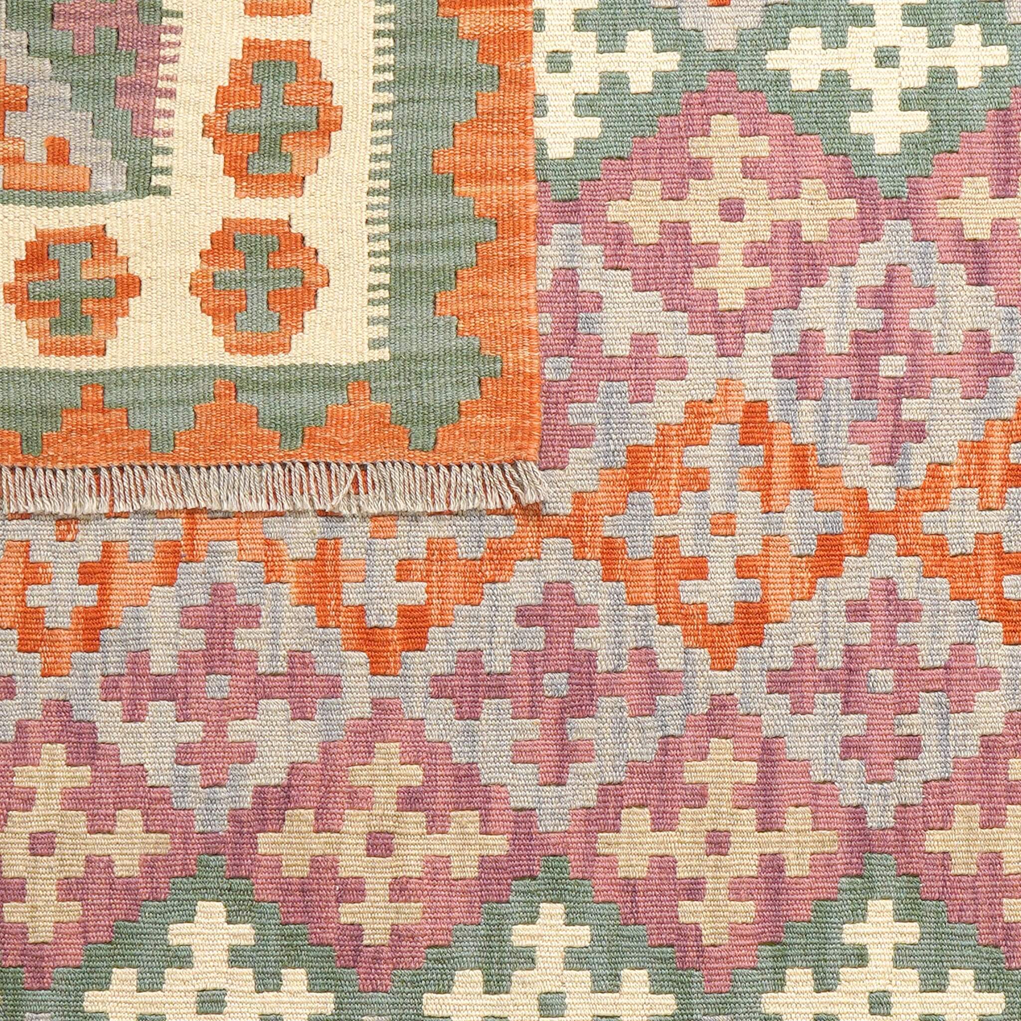 Covor reversibil din lână multicolor țesut manual cu forme geometrice Kilim Gashghai (198cm x 154cm)