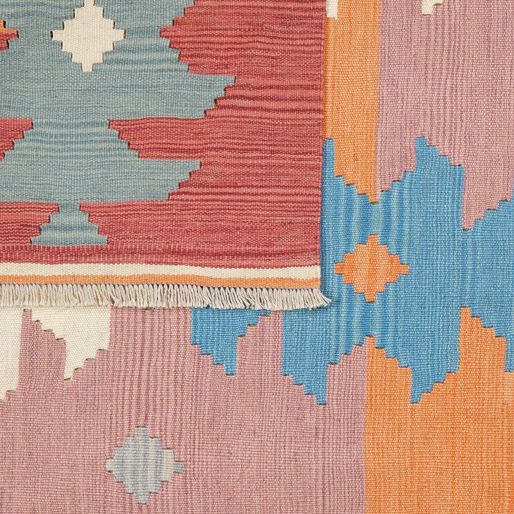 Covor din lână reversibil țesut manual multicolor cu margini terracotta Kilim Gashghai (242cm x 169cm)