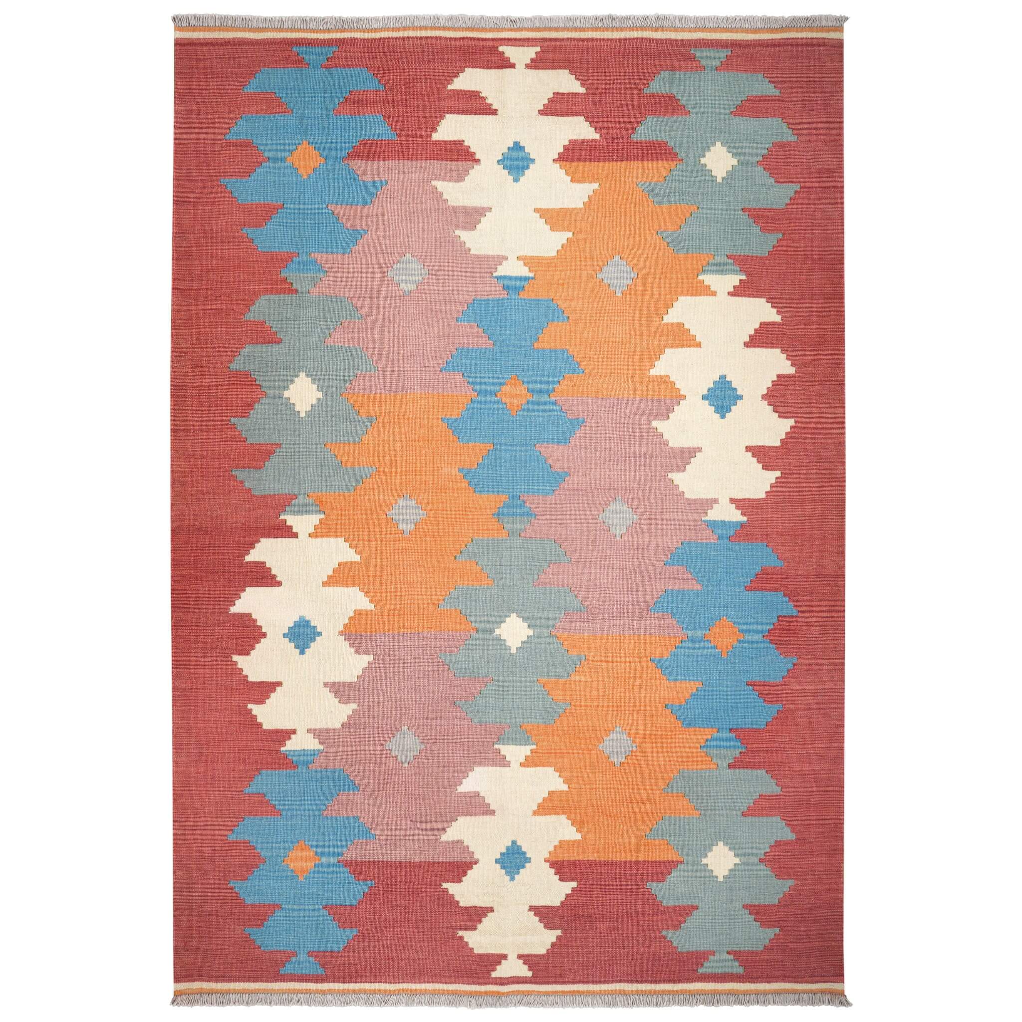 Covor din lână țesut manual multicolor cu margini terracotta Kilim Gashghai (242cm x 169cm)