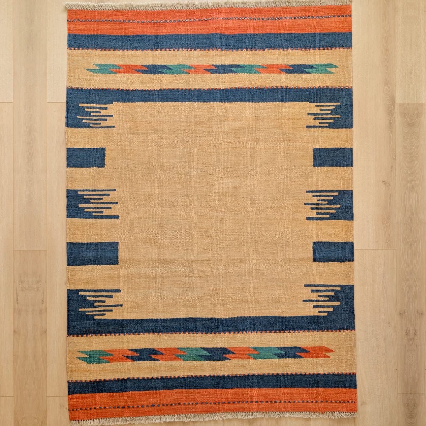 Covor din Lână Țesut Manual - Kilim Gashghai (179cm x 127cm) - model modern contemporan - multicolor - subțire, reversibil, țesătură plată - de sus