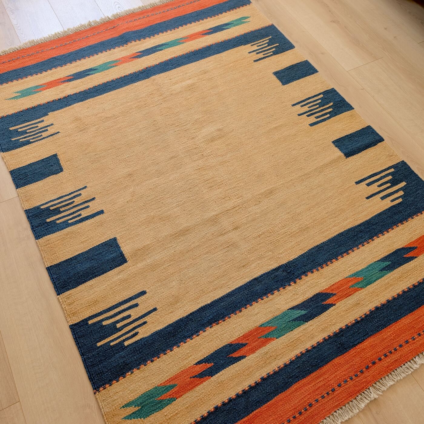 Covor din Lână Țesut Manual - Kilim Gashghai (179cm x 127cm) - model modern contemporan - multicolor - subțire, reversibil, țesătură plată - pe parchet