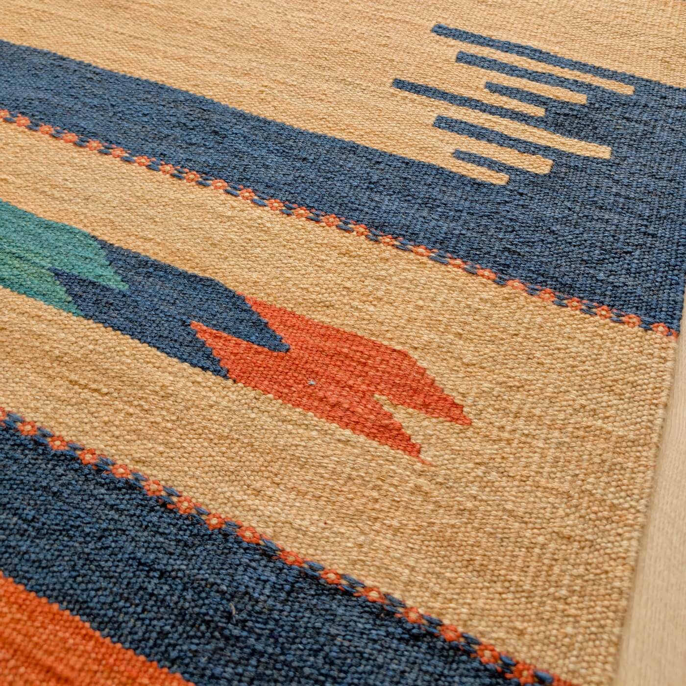 Covor din Lână Țesut Manual - Kilim Gashghai (179cm x 127cm) - model modern contemporan - multicolor - subțire, reversibil, țesătură plată - zoom