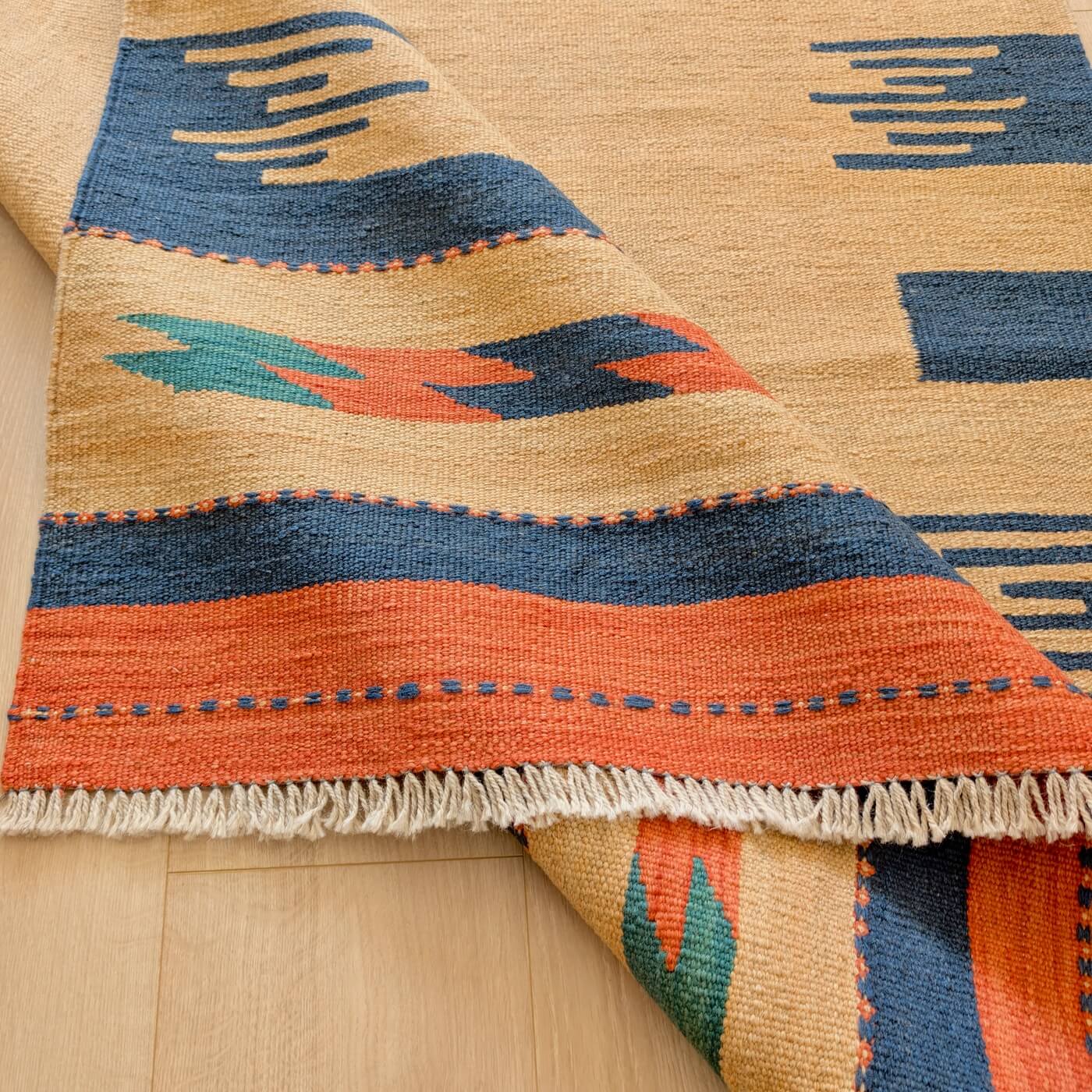 Covor din Lână Țesut Manual - Kilim Gashghai (179cm x 127cm) - model modern contemporan - multicolor - subțire și reversibil