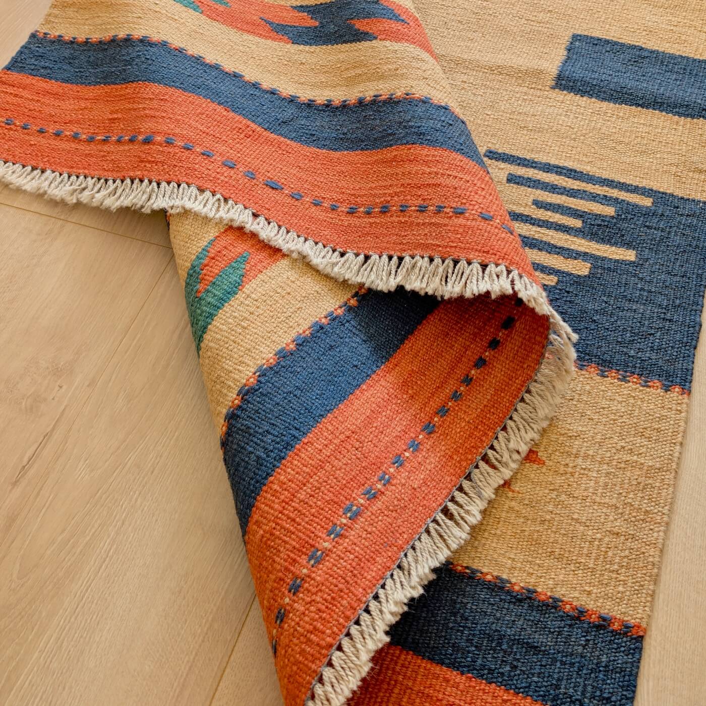 Covor din Lână Țesut Manual - Kilim Gashghai (179cm x 127cm) - model modern contemporan - multicolor - cu țesătură plată