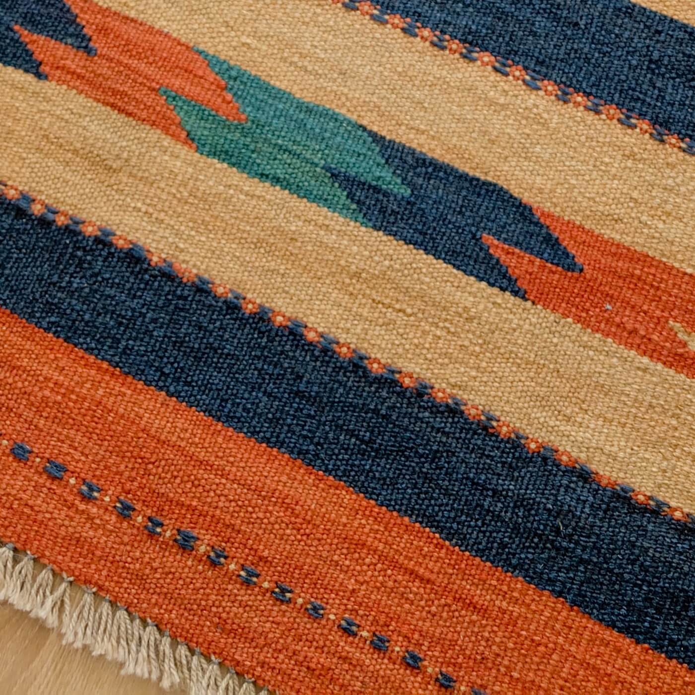Covor din Lână Țesut Manual - Kilim Gashghai (179cm x 127cm) - model modern contemporan - multicolor - subțire, reversibil, țesătură plată - linii
