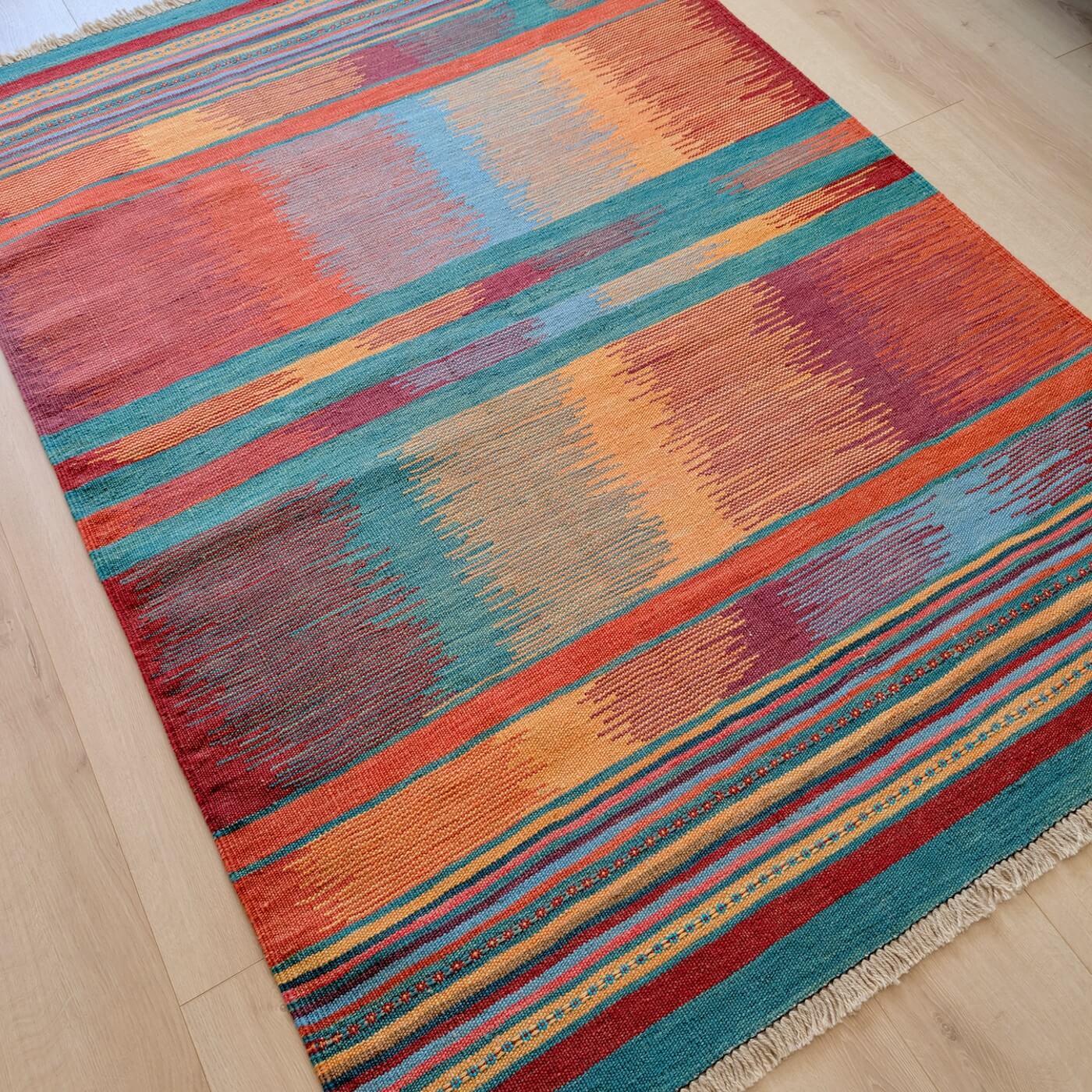 Covor din Lână Țesut Manual - Kilim Gashghai (181cm x 128cm) - model modern contemporan - multicolor - subțire, reversibil, țesătură plată - în living