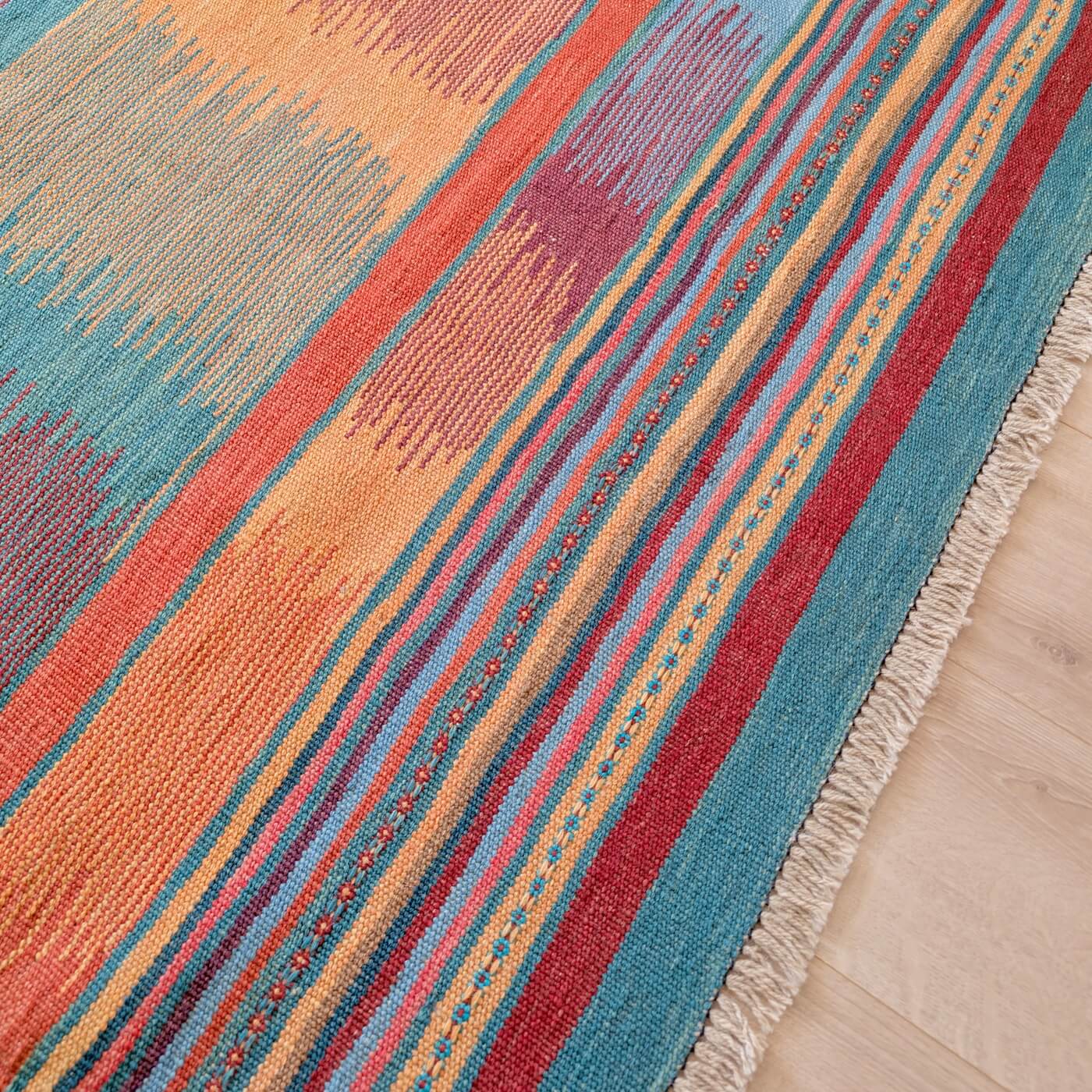 Covor din Lână Țesut Manual - Kilim Gashghai (181cm x 128cm) - model modern contemporan - multicolor - subțire, reversibil, țesătură plată - zoom