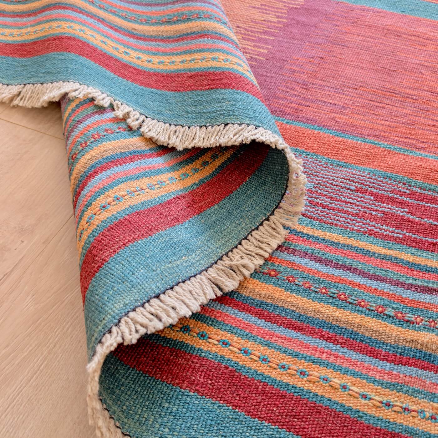 Covor din Lână Țesut Manual - Kilim Gashghai (181cm x 128cm) - model modern contemporan - multicolor - subțire și reversibil