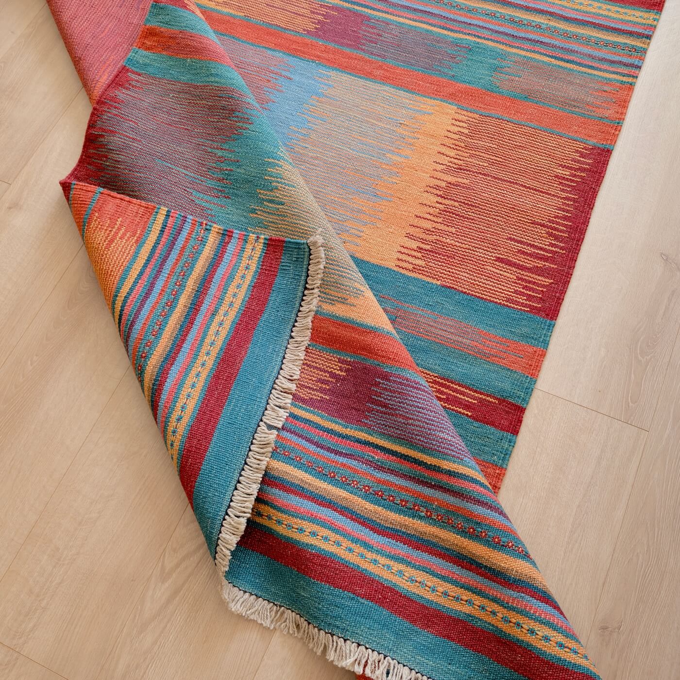 Covor din Lână Țesut Manual - Kilim Gashghai (181cm x 128cm) - model modern contemporan - multicolor - subțire, reversibil, țesătură plată deosebit
