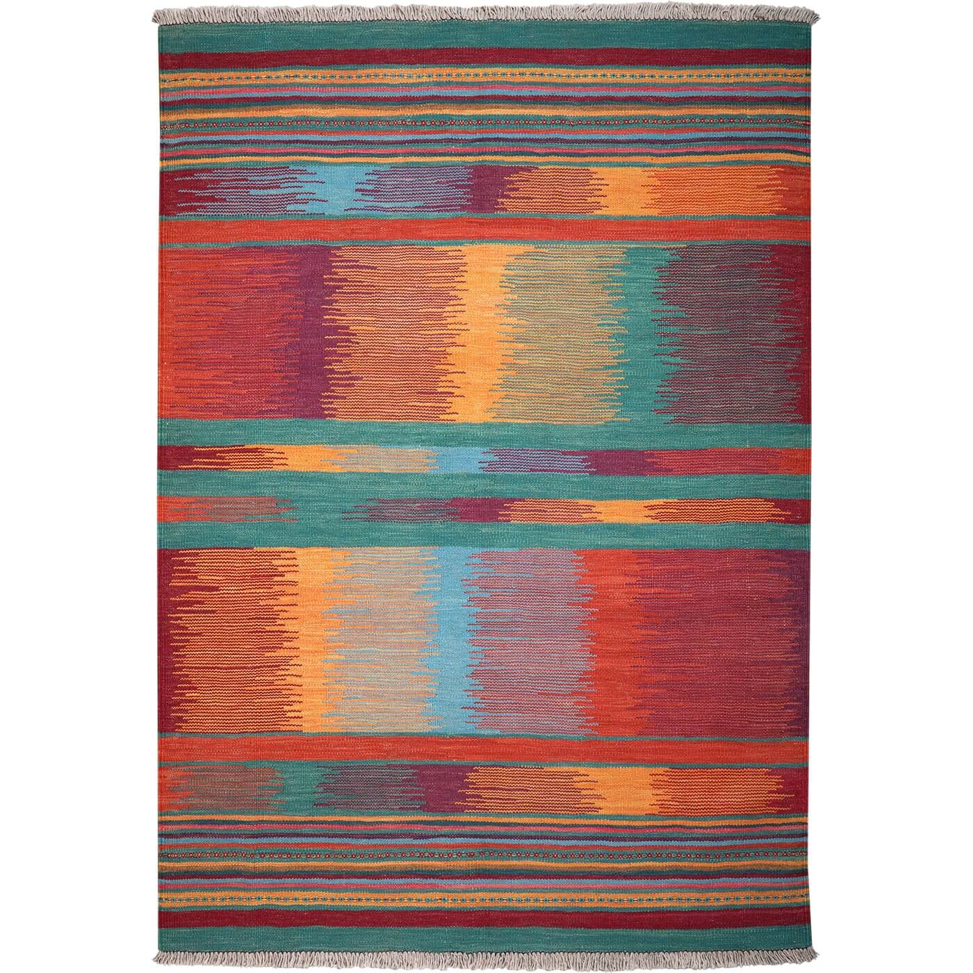 Covor din Lână Țesut Manual - Kilim Gashghai (181cm x 128cm) - model modern contemporan - multicolor - subțire, reversibil, țesătură plată