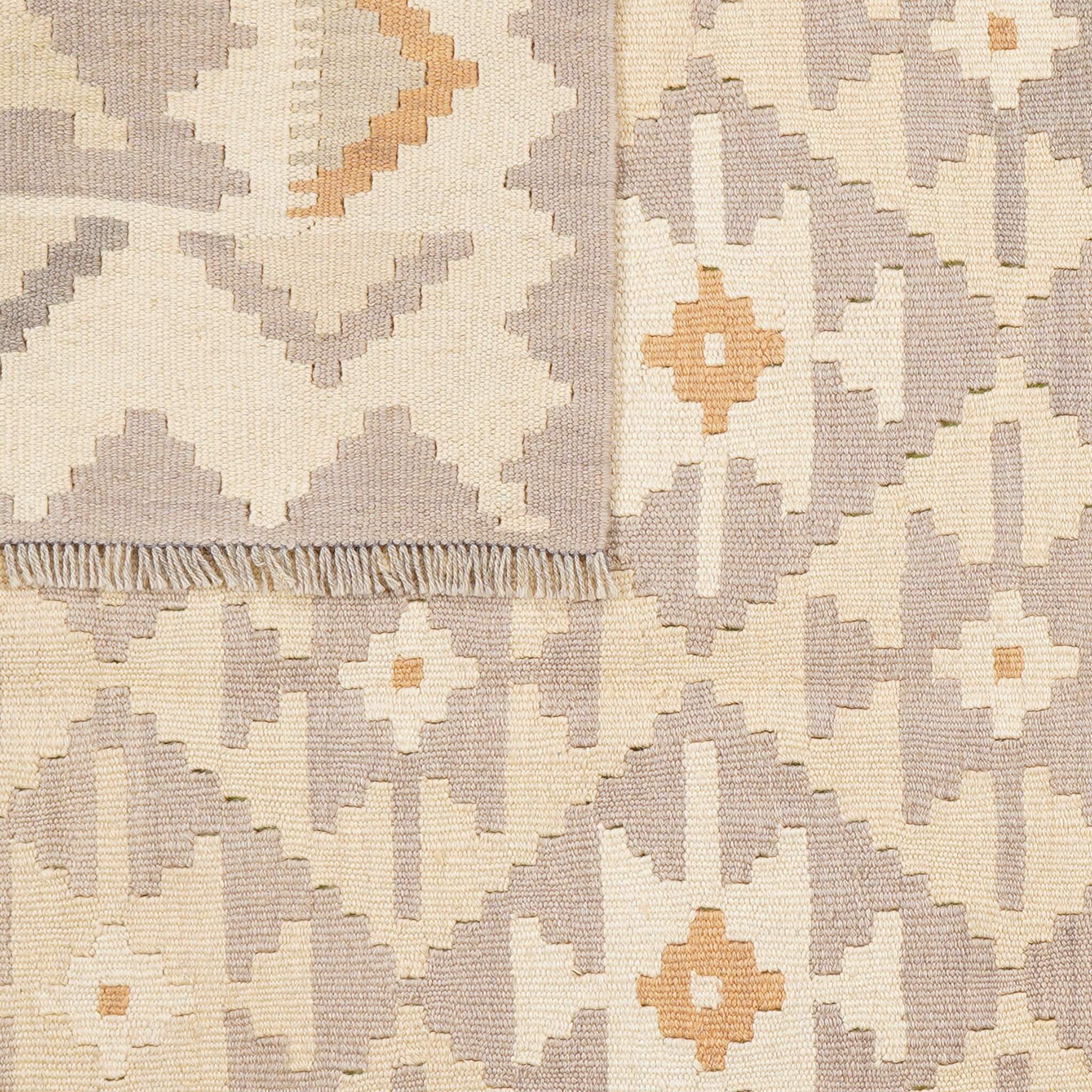 Covor reversibil din lână țesut manual in nuante de gri si bej Kilim Gashghai (228cm x 171cm)