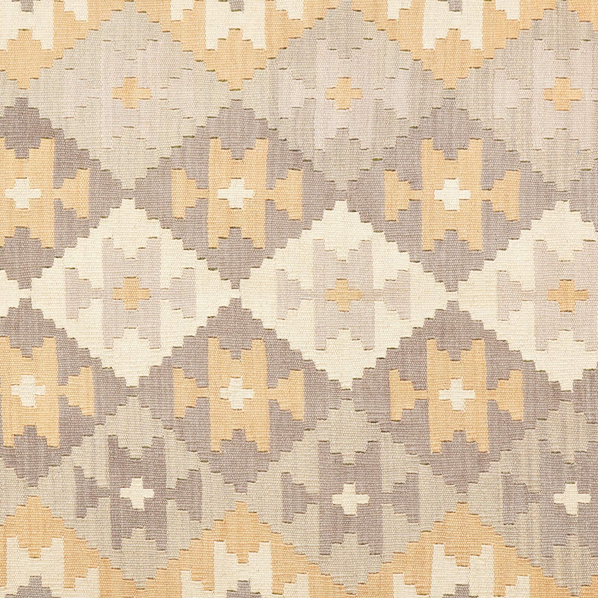 Covor din lână cu detalii pe motive geometrice specifice triburilor persane in nuante de bej si gri Kilim Gashghai (285cm x 201cm)