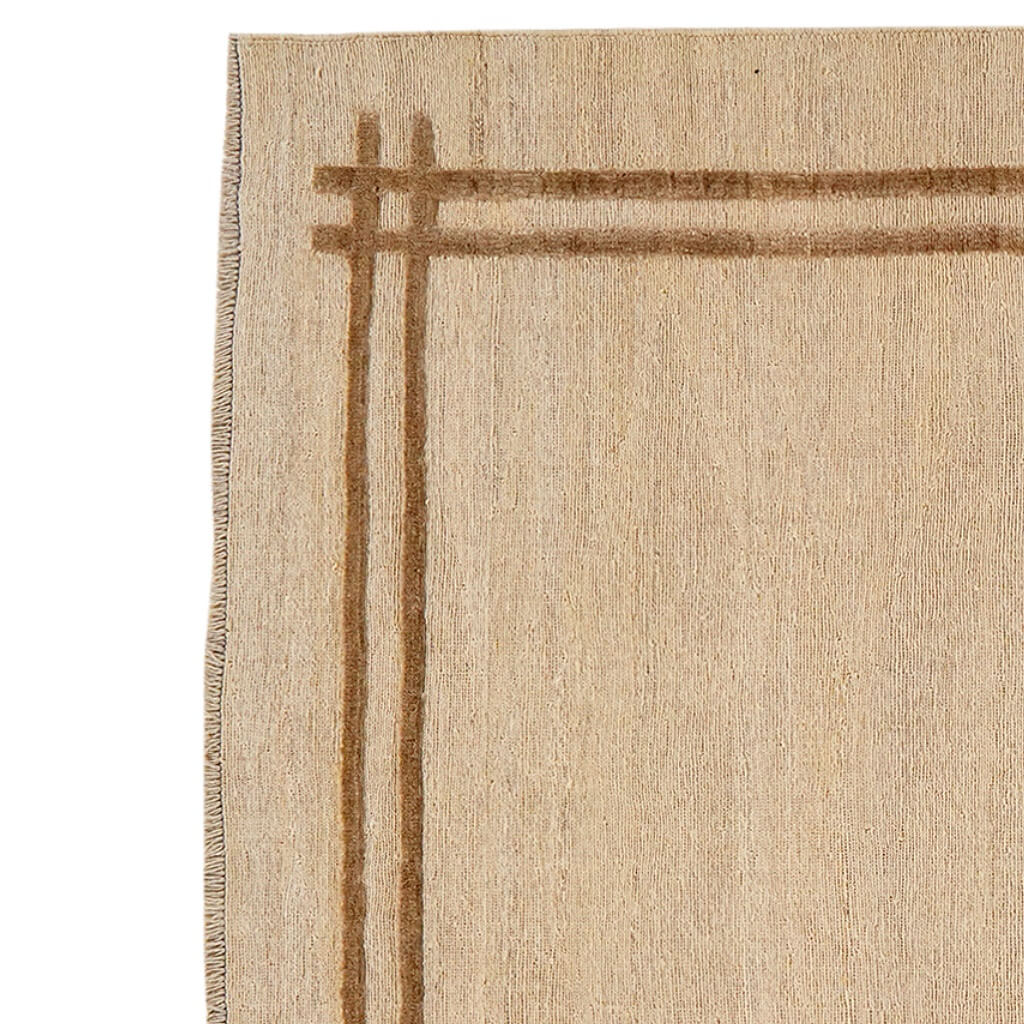 Covor din lână țesut manual bej cu linii duble maro Kilim Gashghai (242cm x 171cm)