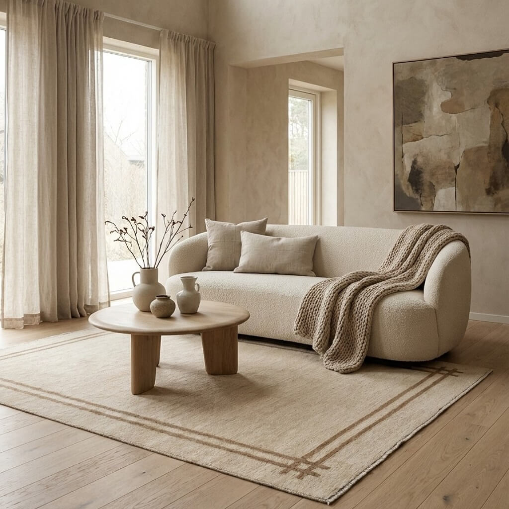 Covor din lână țesut manual bej cu linii maro Kilim Gashghai (242cm x 171cm) de dimensiuni medii in living