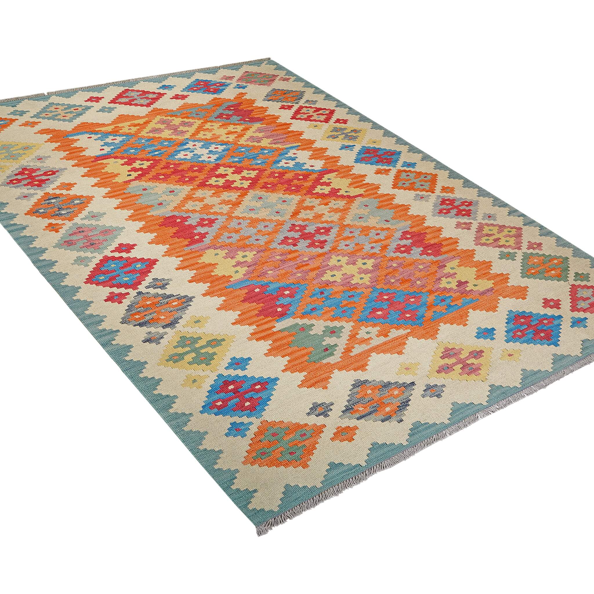 Covor traditional din lână țesut manual Kilim Gashghai multicolor (250cm x 171cm) de dimensiuni mari