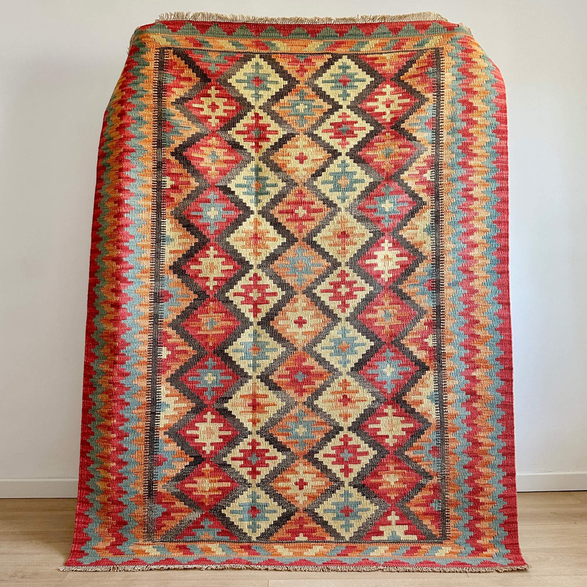 Covor Traditional din Lana Tesut Plat - Kilim Gashghai - nuante calde pamantii