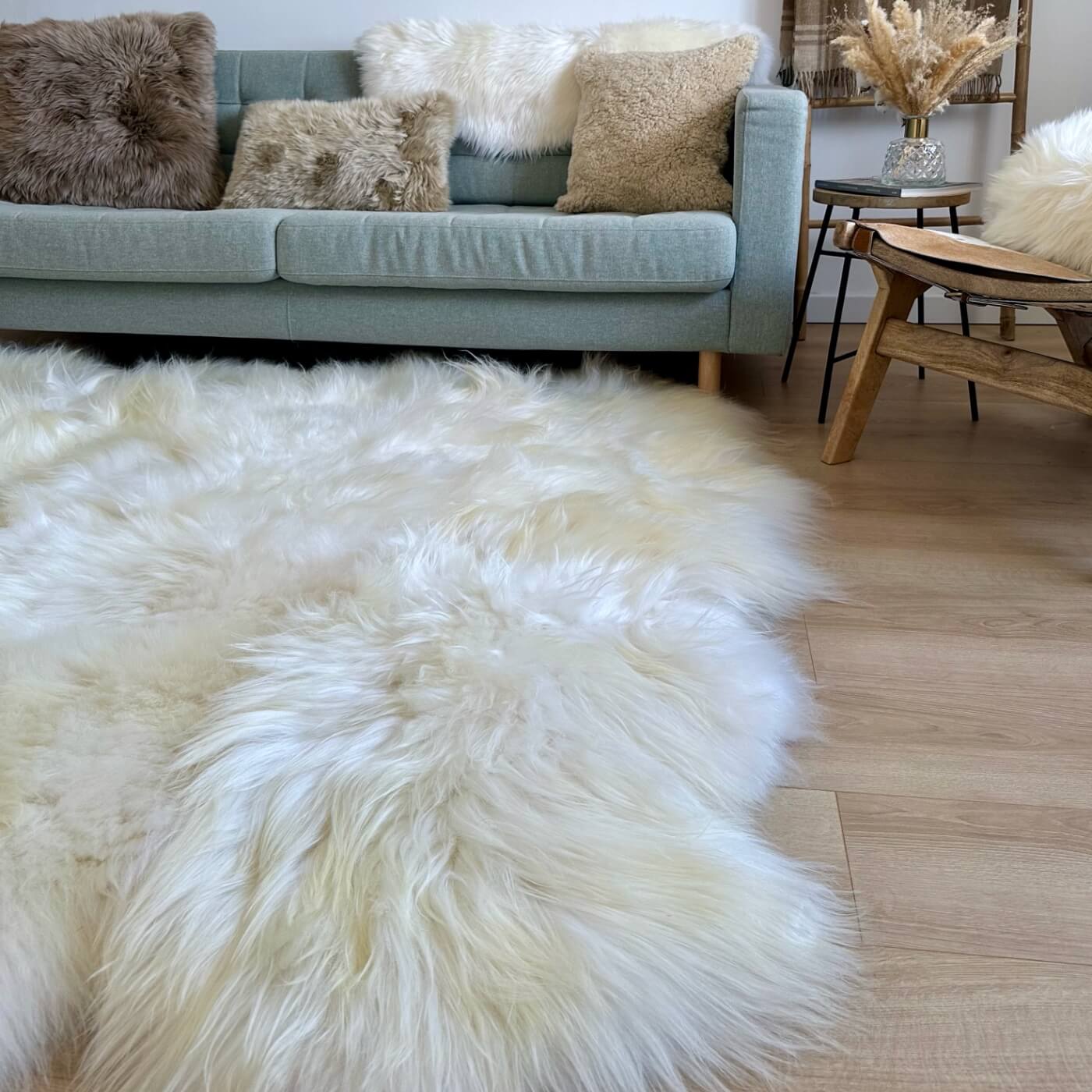Covor Sexto (8 piei) din Blană Naturală de Oaie Islandeză, Alb - 100% natural