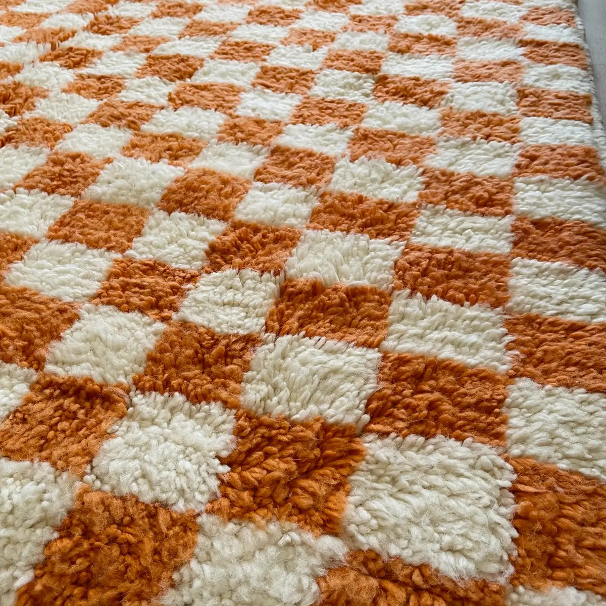 Covor marocan cu model in carouri din lana, Portocaliu, Beni Ourain 250x160, zoom