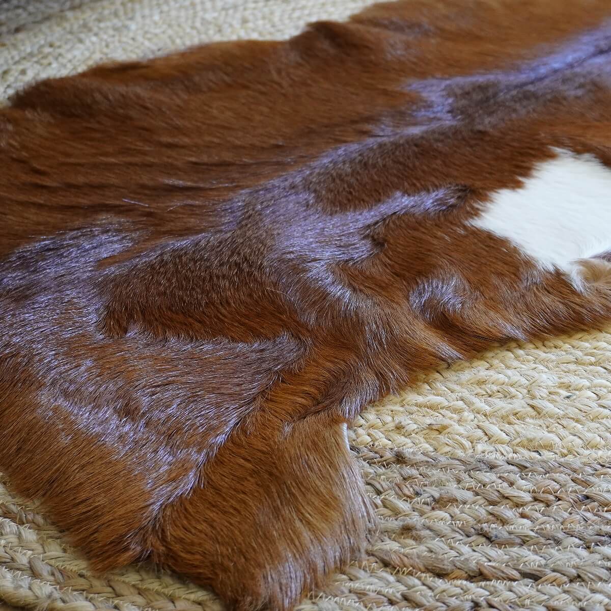 Covor din Piele de Capra, Maro cu alb