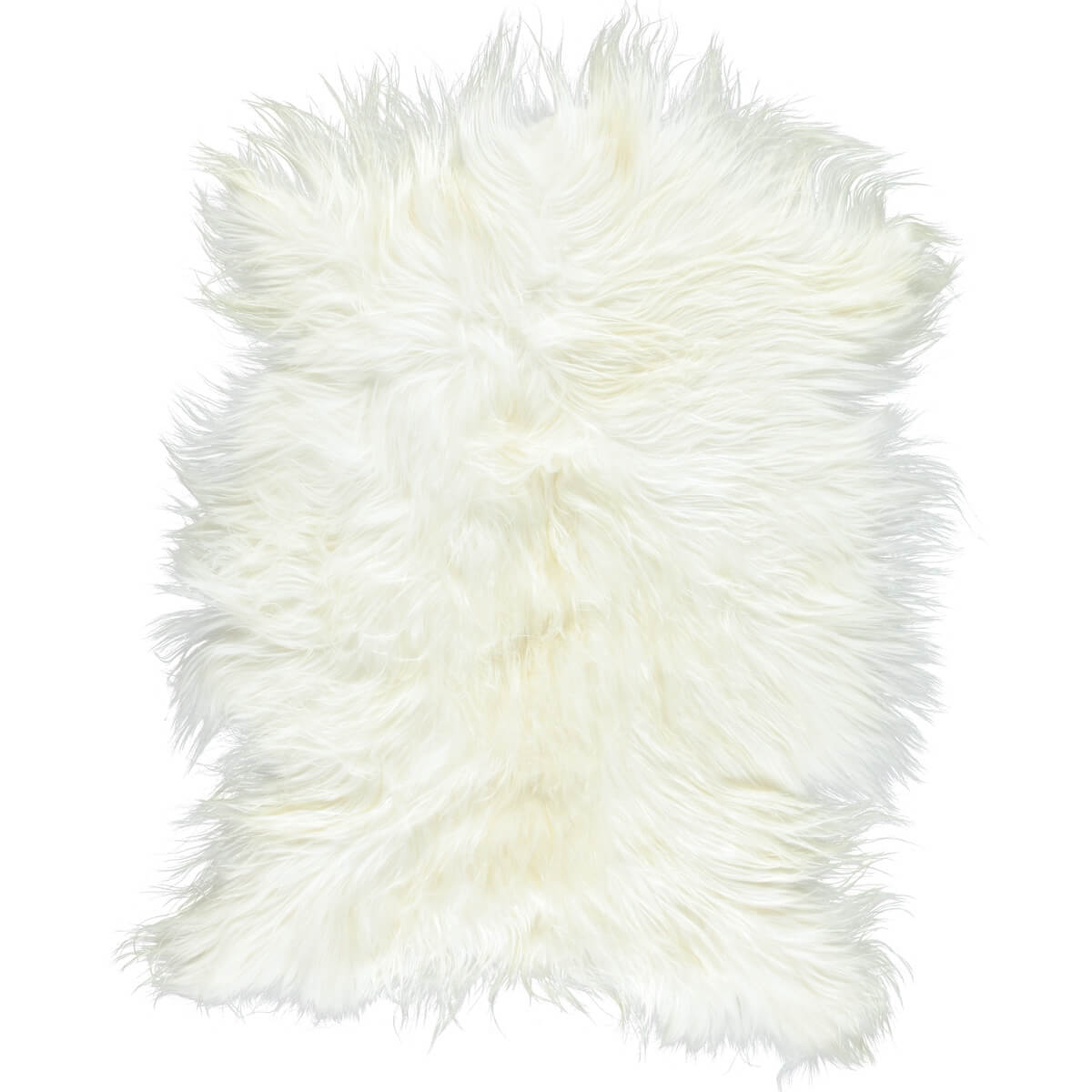 Covor din piele naturala de capra mongola cu fir par lung si ondulat 110x70 cm, Alb Ivory