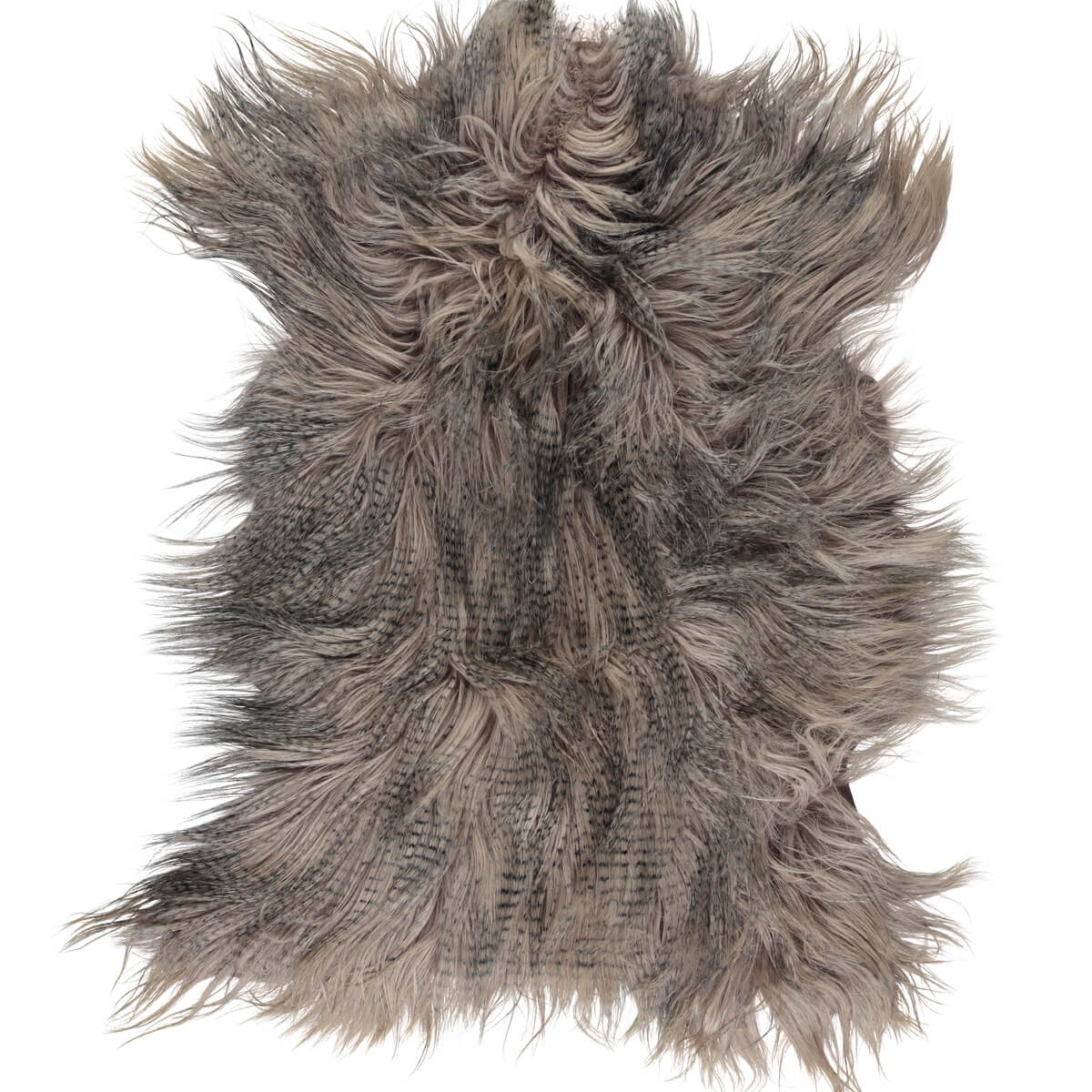 Covor din piele naturala de capra mongola cu fir par lung si ondulat 110x70 cm, Taupe Gri Maroniu