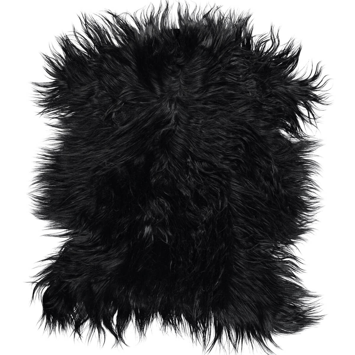 Covor din piele naturala de capra mongola cu par lung si ondulat 110x70 cm, Negru