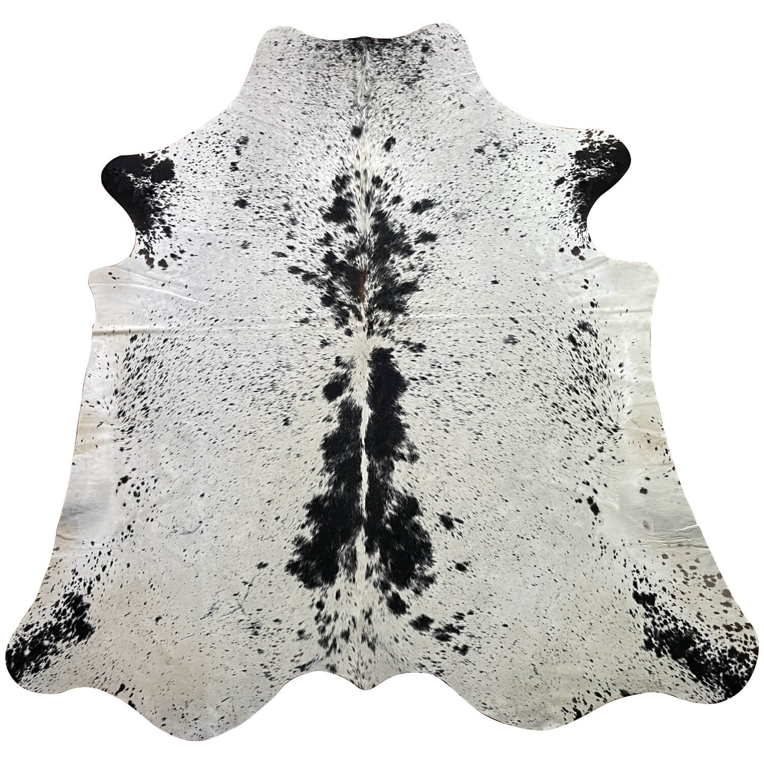 covor mare din piele de vaca alb pestrit cu negru, mango+bloom