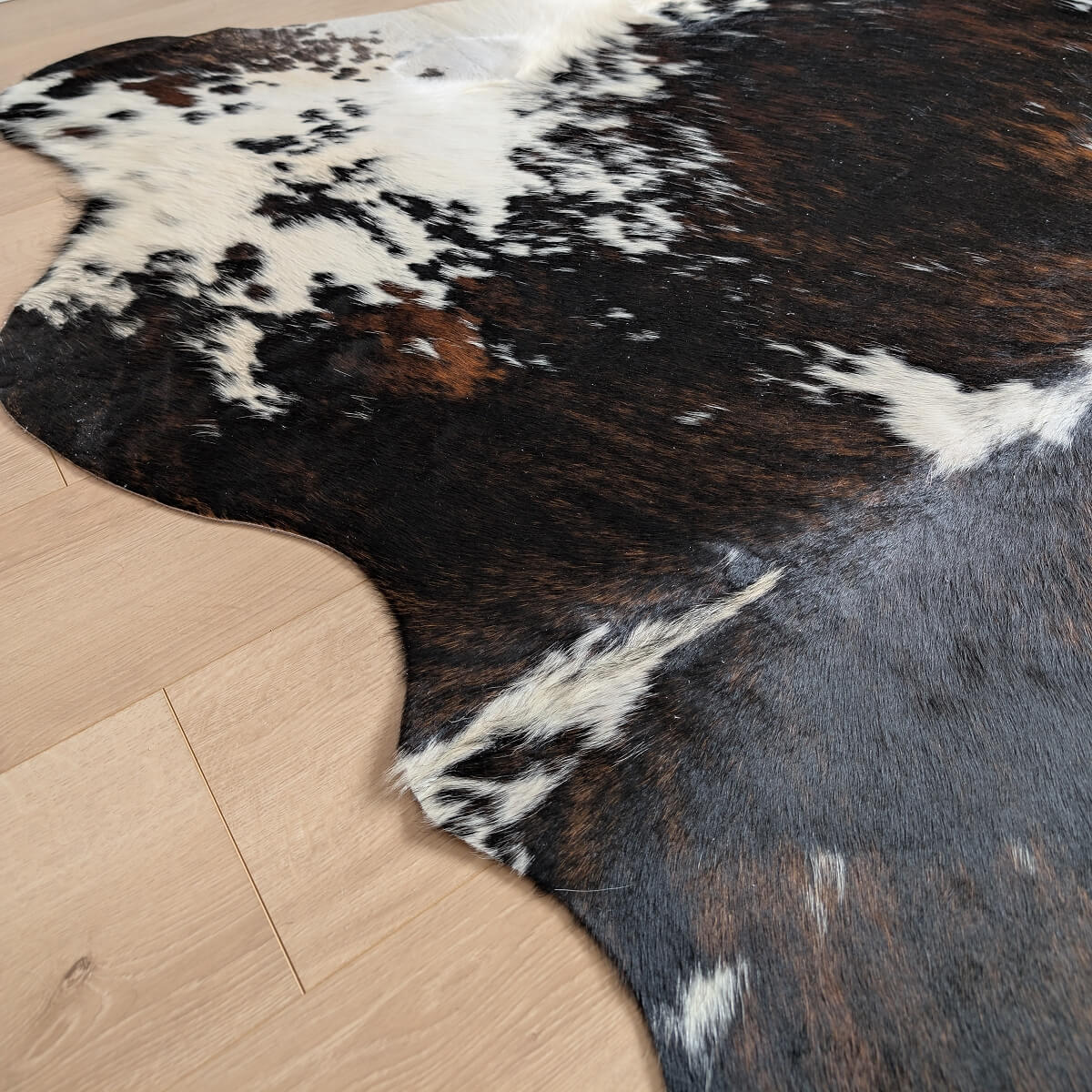 covor deosebit din piele naturala de vaca tricolora, mango+bloom