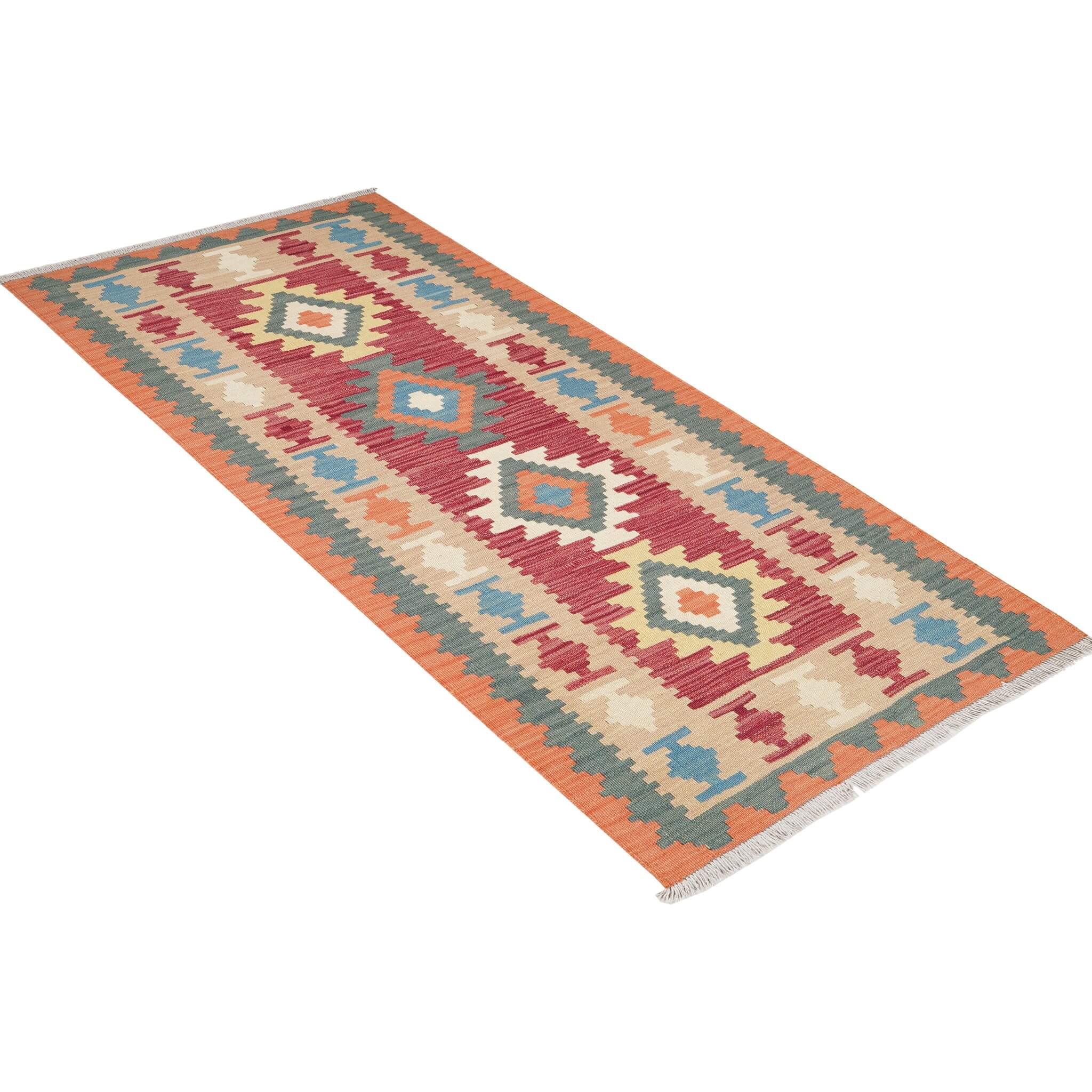 Covor traversa din lana tesut plat in stil traditional Kilim Gashghai (195cm x 89cm) multicolor