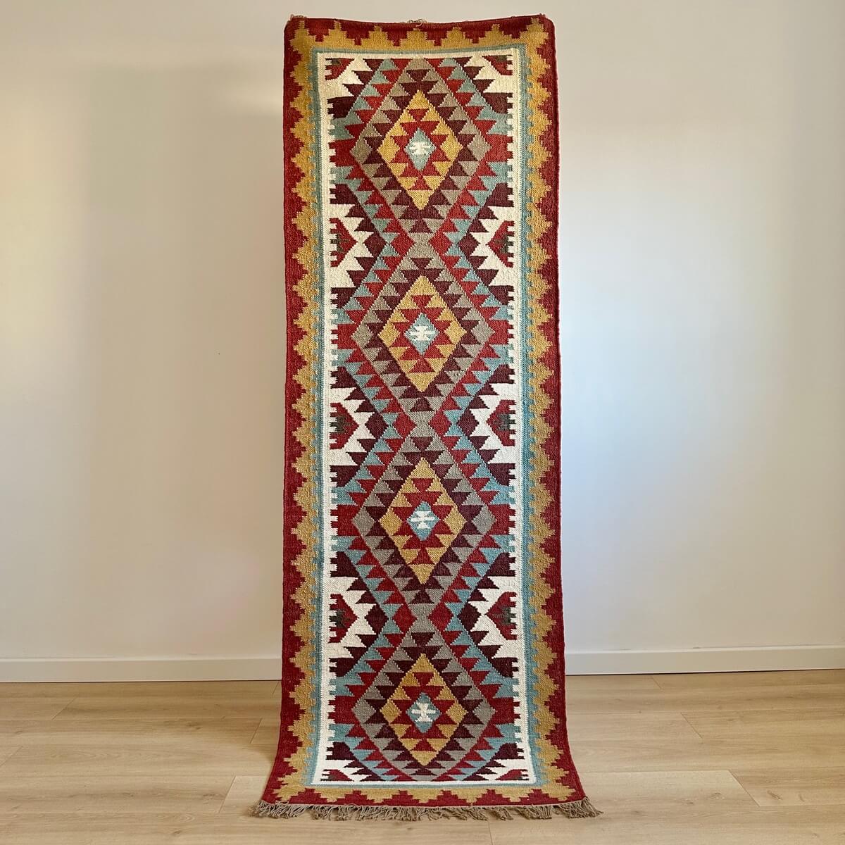 covor traversa subtire cu tesatura plata kilim, Khiva 240 x 75 multicolor, model forme geometrice in diamant