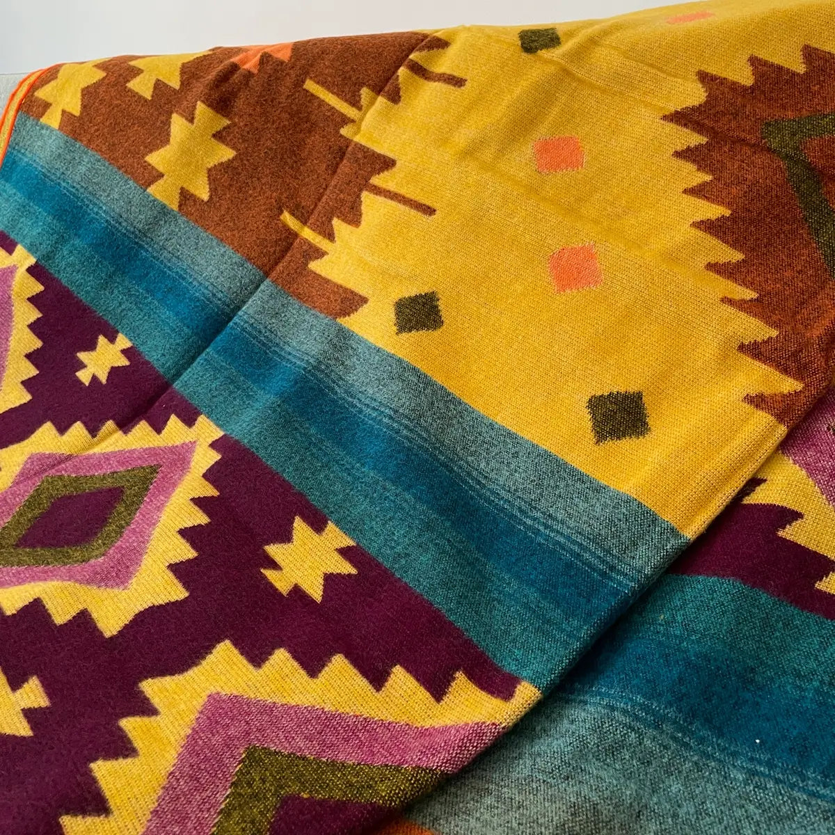 Patura reversibila din lana de alpaca Pichincha, Mustar, zoom