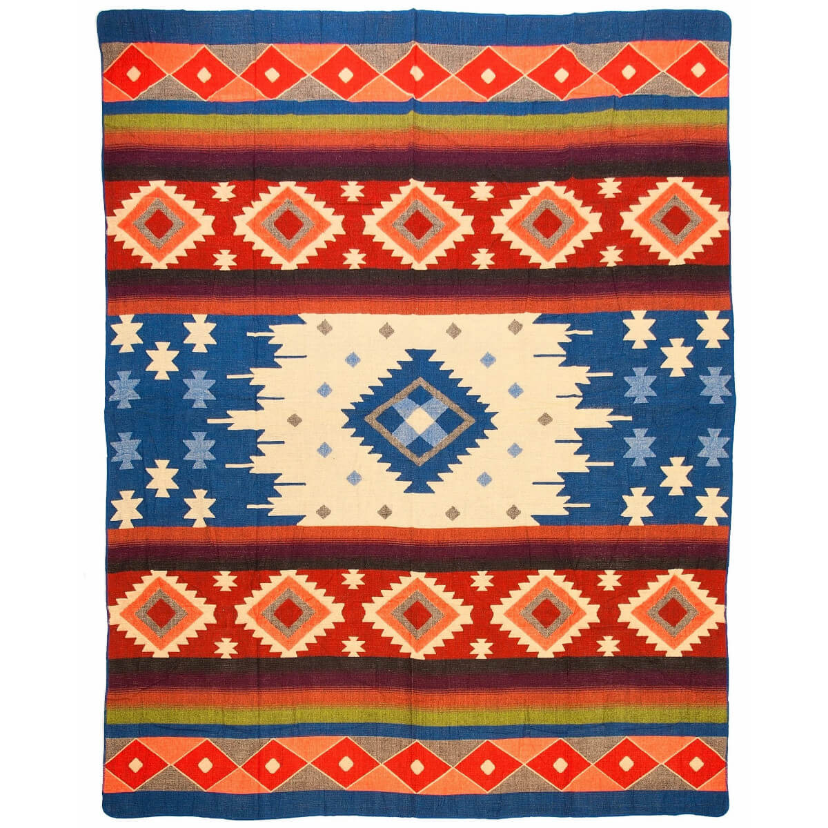 patura reversibila din lana alpaca quilotoa in culori predominant albastru, mango+bloom