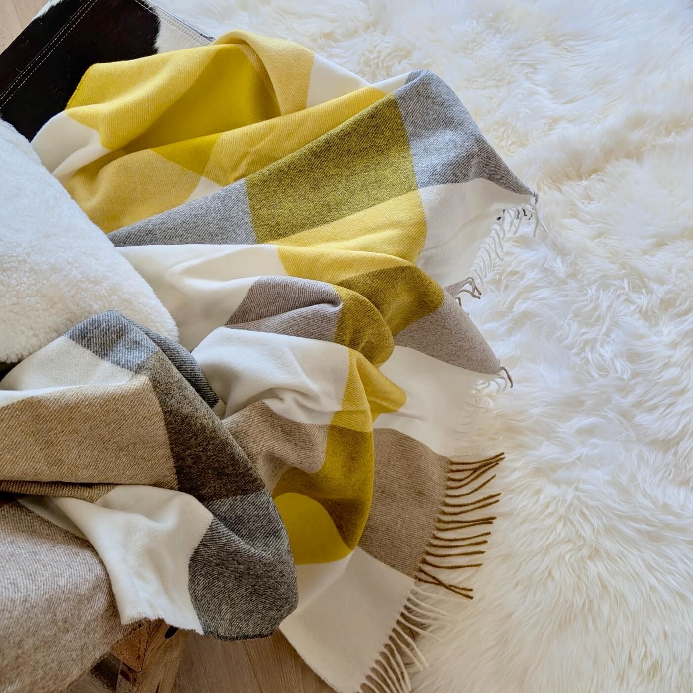 Pătură 100% din lână merino Block Islay, Galben - made in britain - zoom 1