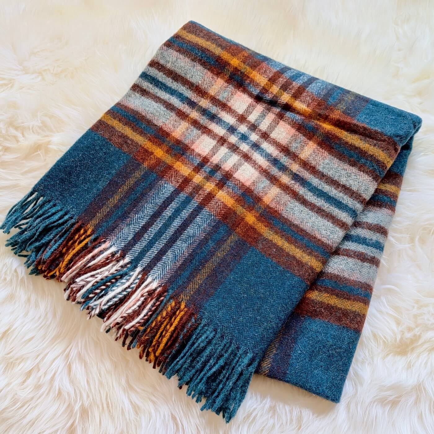 Pătură din lână pură nouă St Ives, Verde Petrol – model în carouri