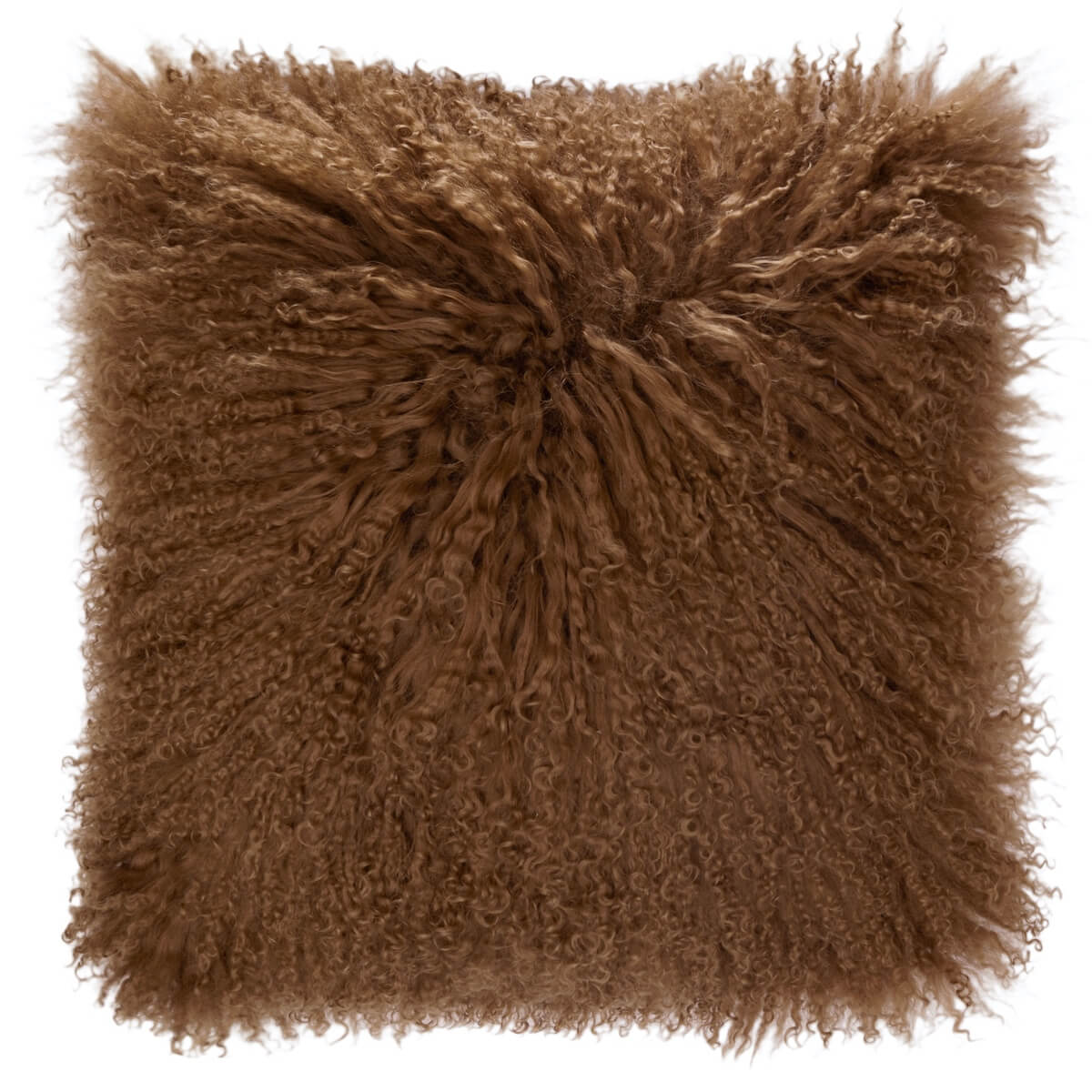 Perna decorativa din blana de oaie tibetana cu fir lung incretit culoare maro coniac