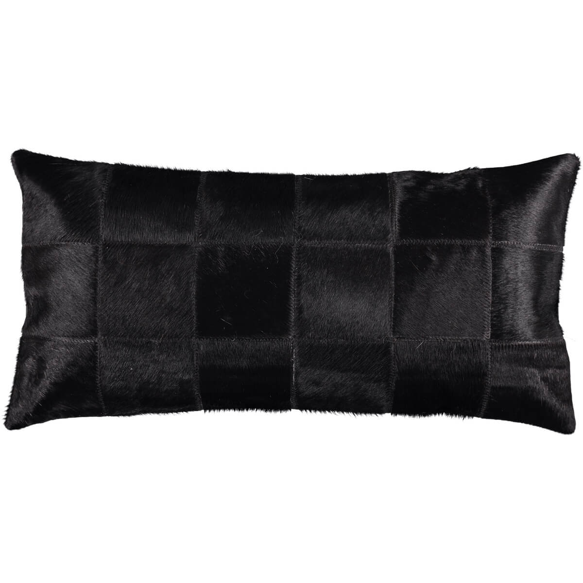 Perna Decorativa Dreptunghiulara din Piele Naturala de Vaca, Culoare Negru, 30x60 cm