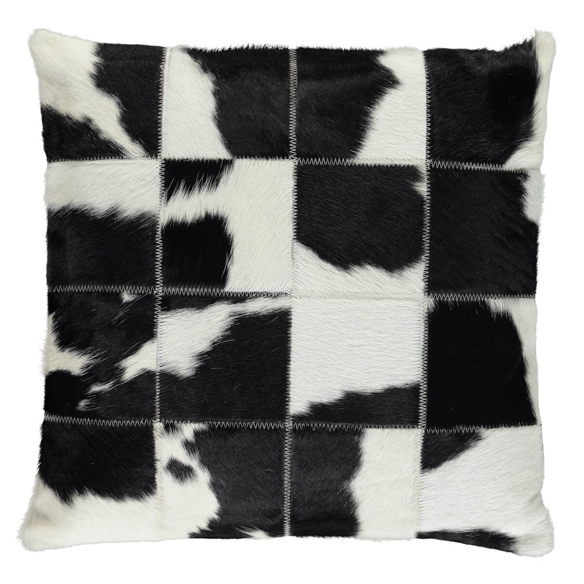 Perna Decorativa Patrata din Piele Naturala de Vaca 40x40, alb negru
