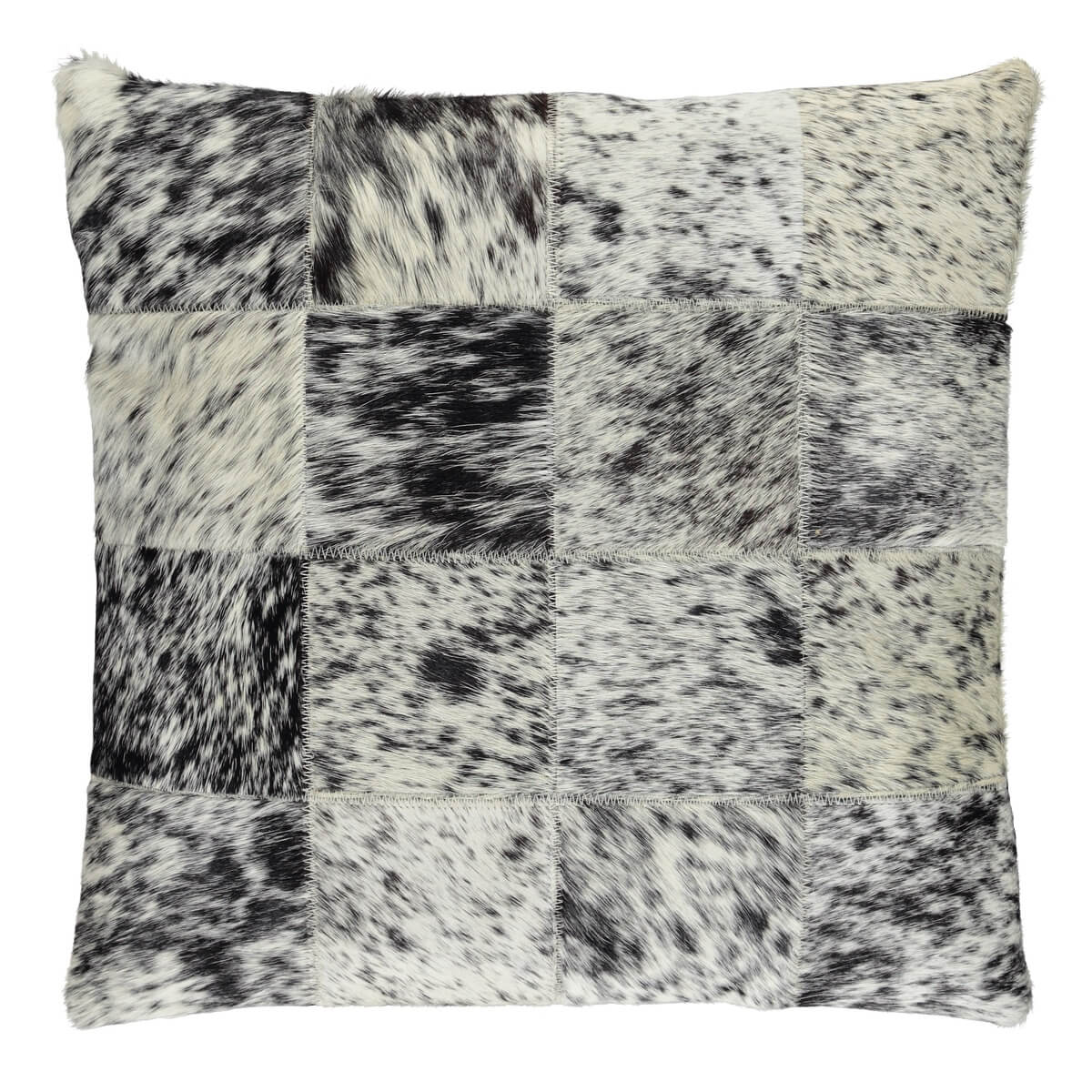 Perna Decorativa Patrata din Piele Naturala de Vaca 40x40, alb negru pestrit