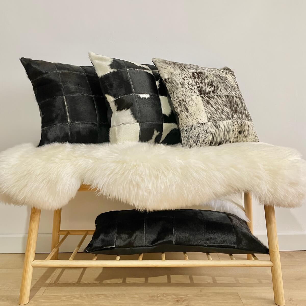 Perne Decorative din Piele Naturala de Vaca nuante de negru si alb 2